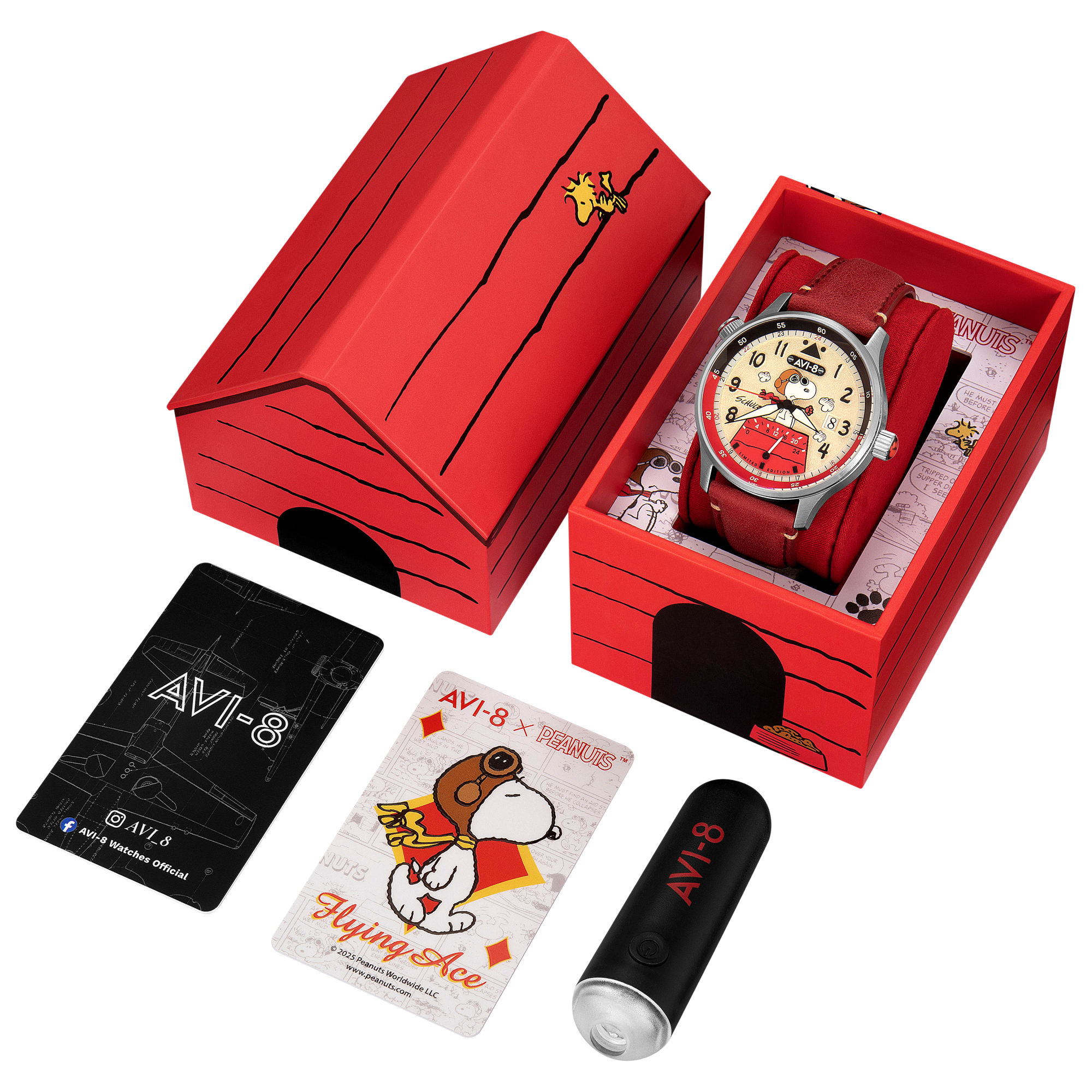 AVI-8 AVI-8 Hawker Hurricane Mckellar Dual Time Peanuts Snoopy Flying Ace Limited Edition Ruby Ace Men's Watch AV-4151-03