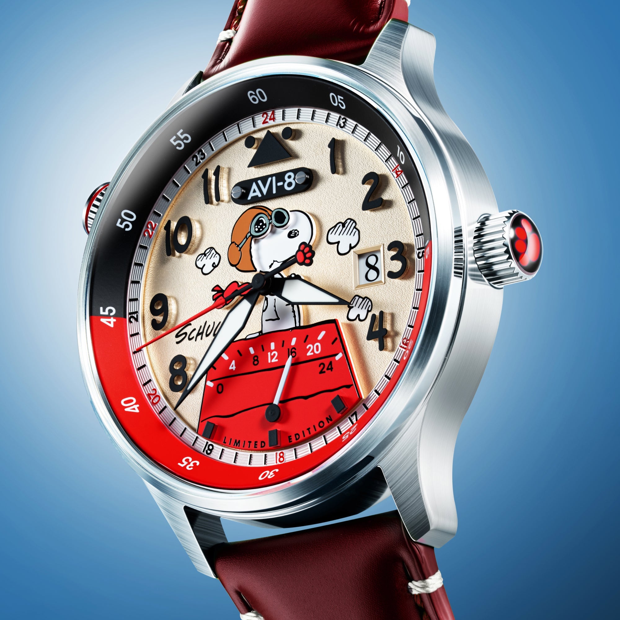 AVI-8 AVI-8 Hawker Hurricane Mckellar Dual Time Peanuts Snoopy Flying Ace Limited Edition Ruby Ace Men's Watch AV-4151-03