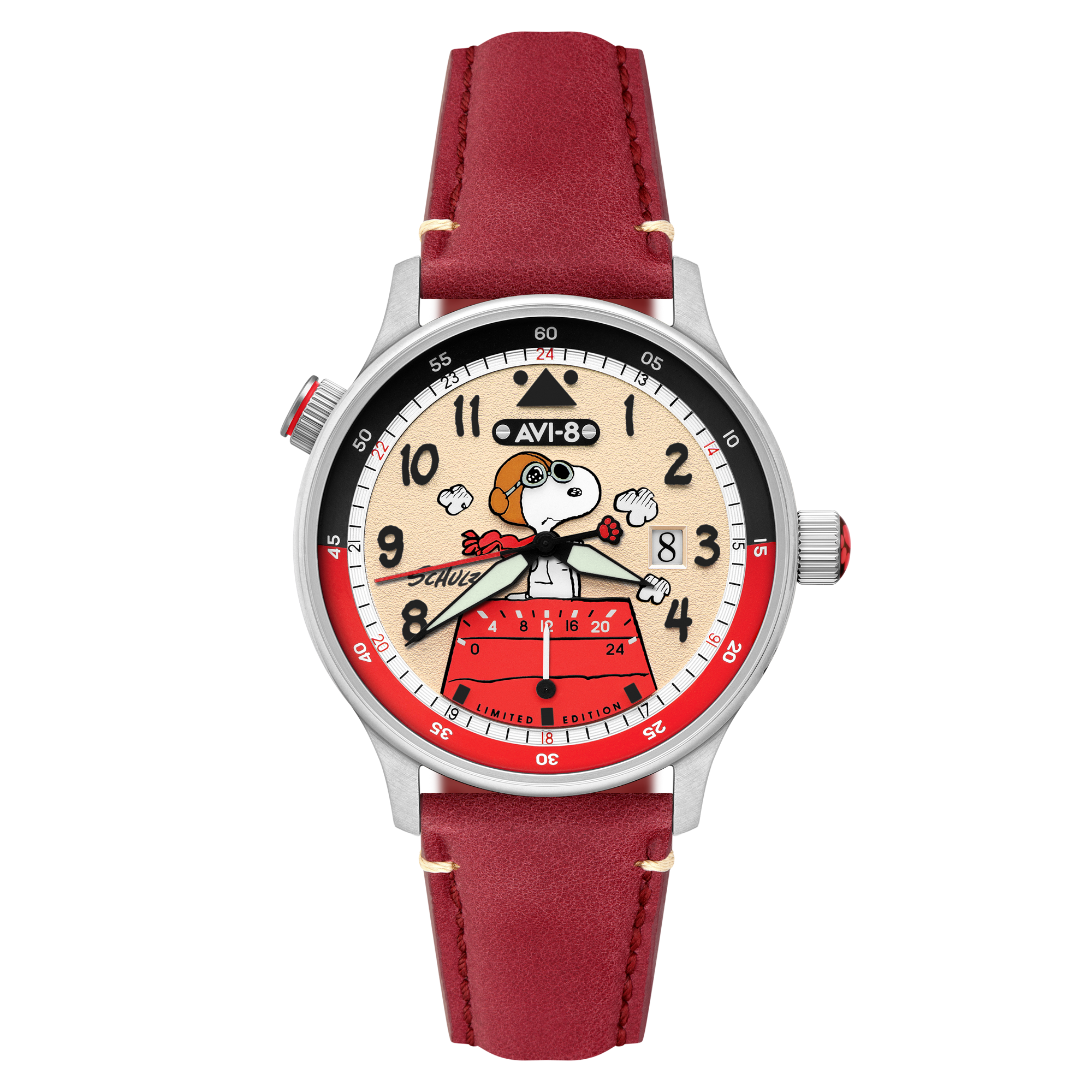 AVI-8 AVI-8 Hawker Hurricane Mckellar Dual Time Peanuts Snoopy Flying Ace Limited Edition Ruby Ace Men's Watch AV-4151-03