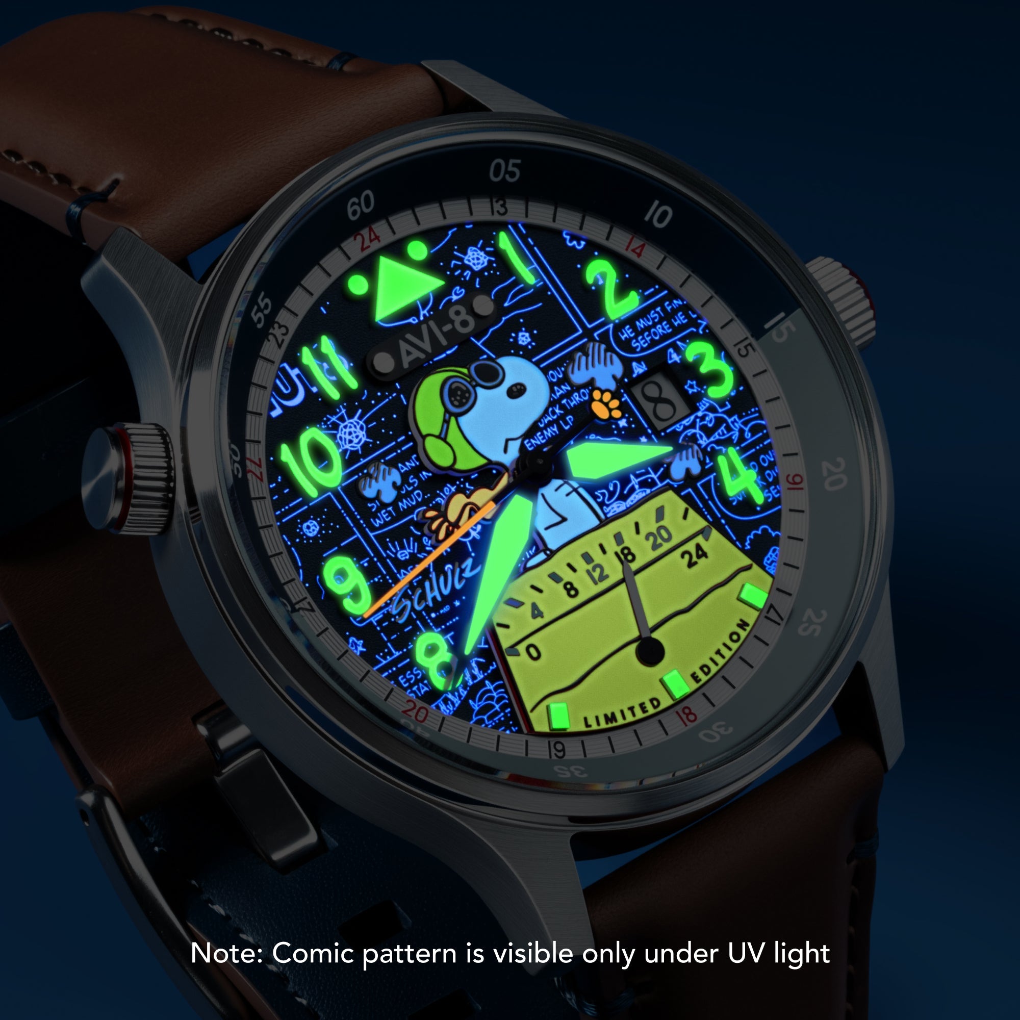AVI-8 AVI-8 Hawker Hurricane Mckellar Dual Time Peanuts Snoopy Flying Ace Limited Edition Azure Aviator Men's Watch AV-4151-04