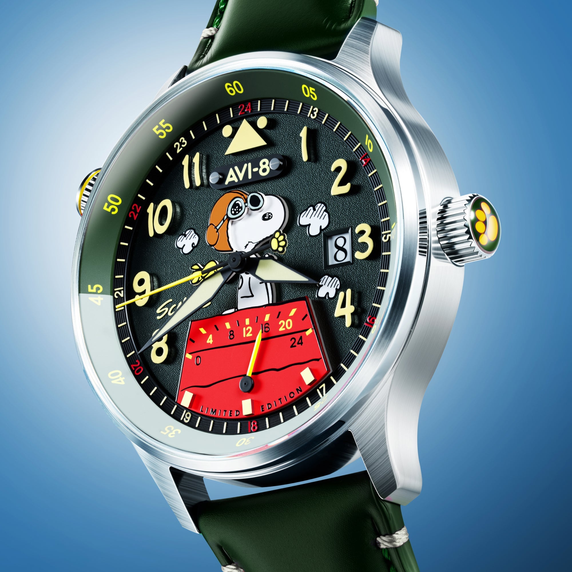 AVI-8 AVI-8 Hawker Hurricane Mckellar Dual Time Peanuts Snoopy Flying Ace Limited Edition Pine Pilot Men's Watch AV-4151-05