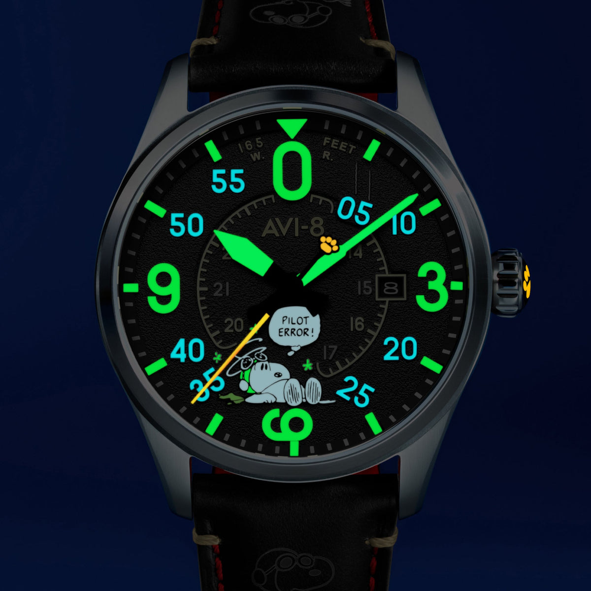AVI-8 AVI-8 Smith Automatic Snoopy Peanuts Flying Ace Pilot Error Limited Edition Midnight Maneuver Men's Watch AV-4152-01