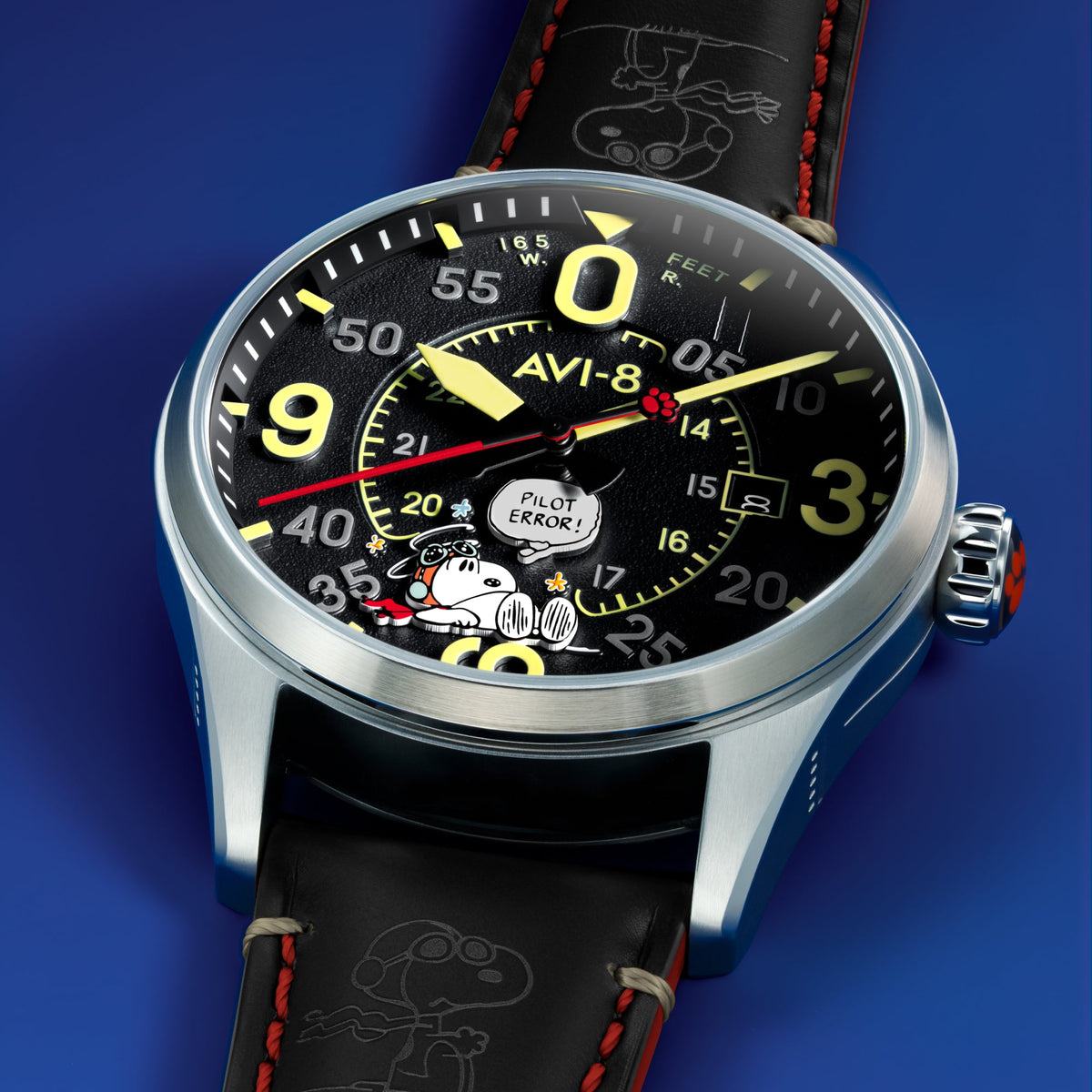AVI-8 AVI-8 Smith Automatic Snoopy Peanuts Flying Ace Pilot Error Limited Edition Midnight Maneuver Men's Watch AV-4152-01