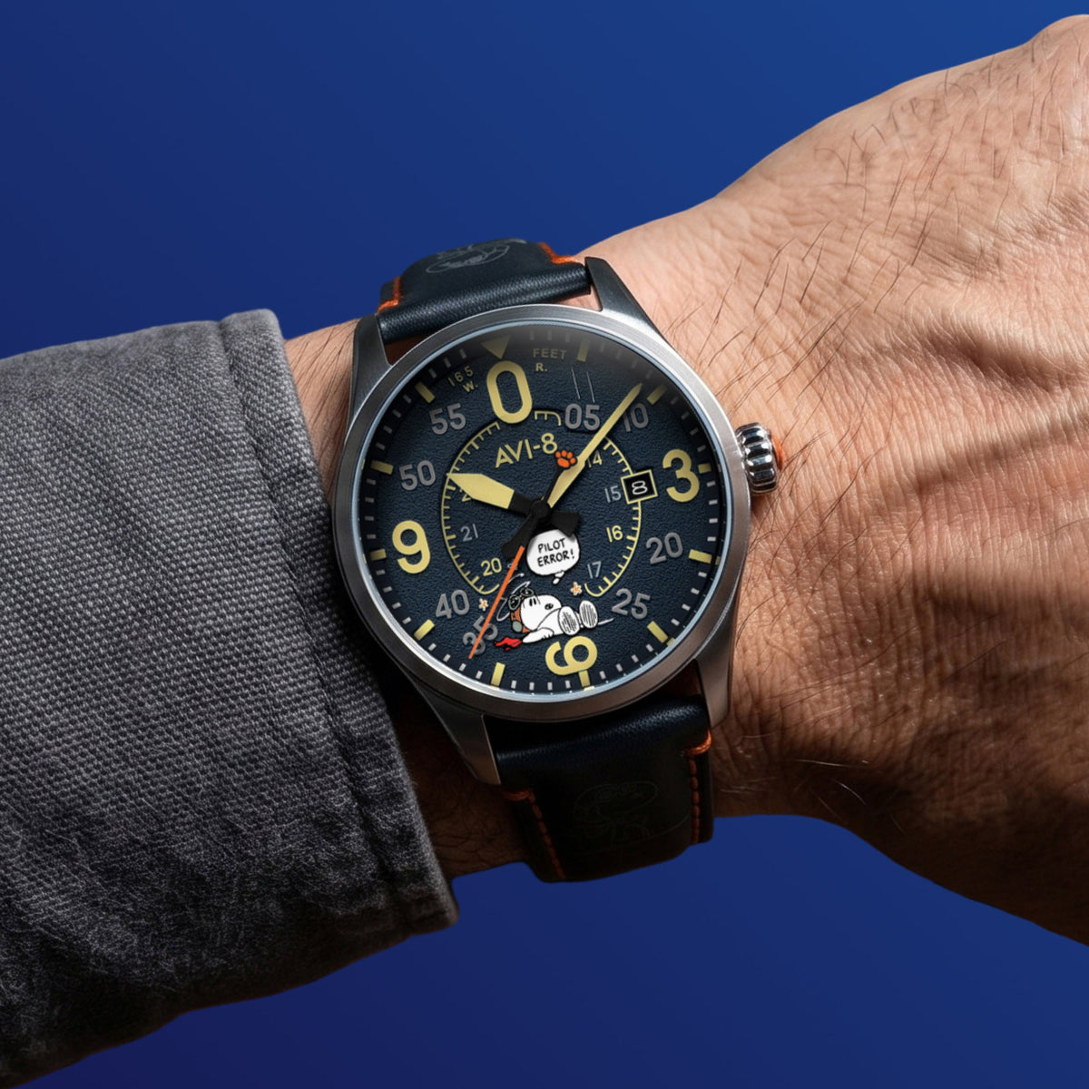 AVI-8 AVI-8 Smith Automatic Snoopy Peanuts Flying Ace Pilot Error Limited Edition Blue Blunder Men's Watch AV-4152-02