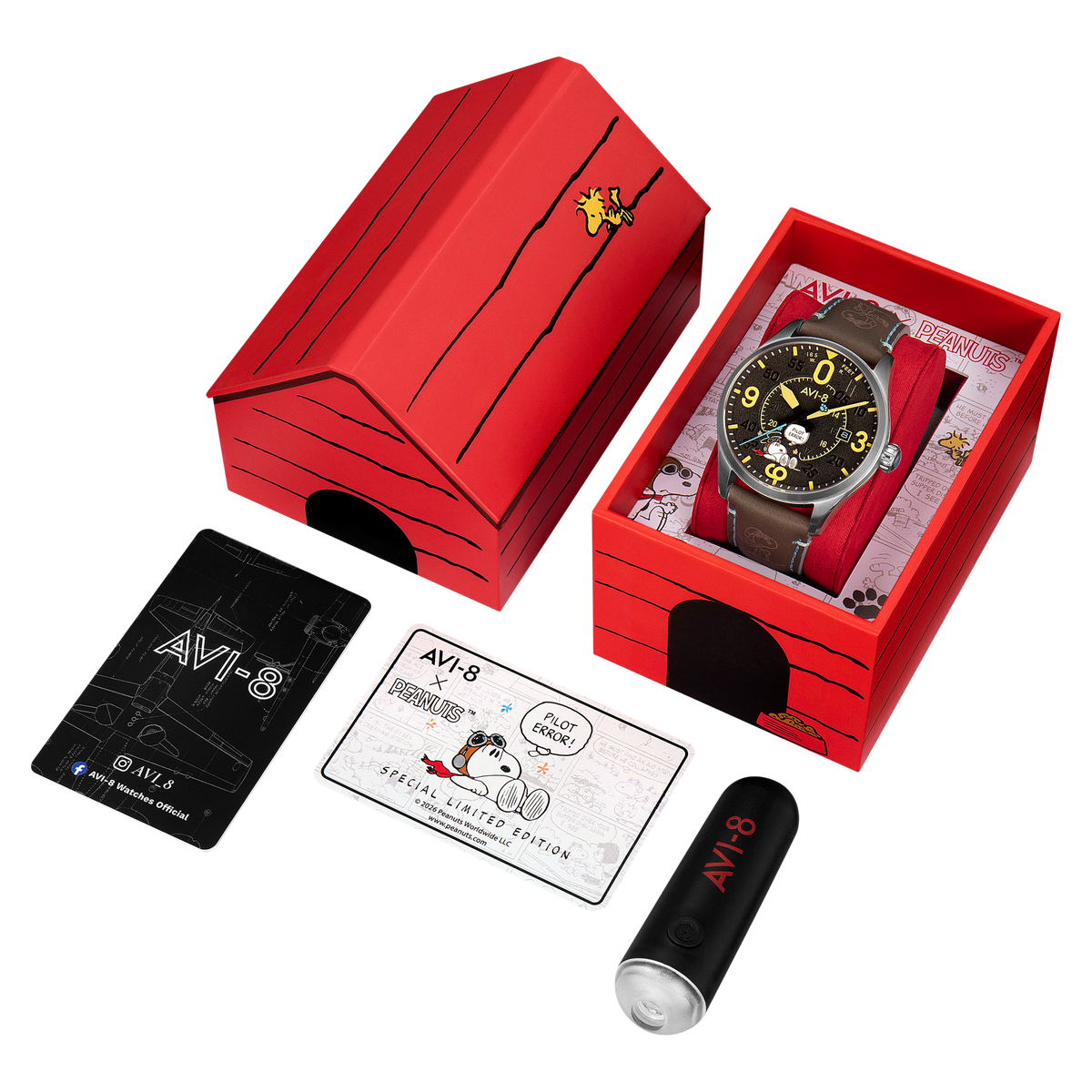 AVI-8 AVI-8 Smith Automatic Snoopy Peanuts Flying Ace Pilot Error Limited Edition Cloudy Confusion Men's Watch AV-4152-03