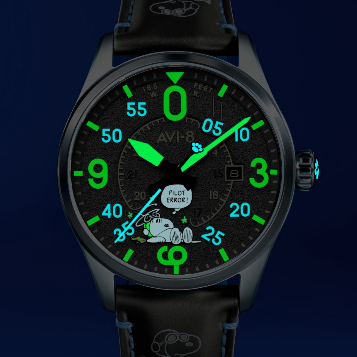AVI-8 AVI-8 Smith Automatic Snoopy Peanuts Flying Ace Pilot Error Limited Edition Cloudy Confusion Men's Watch AV-4152-03