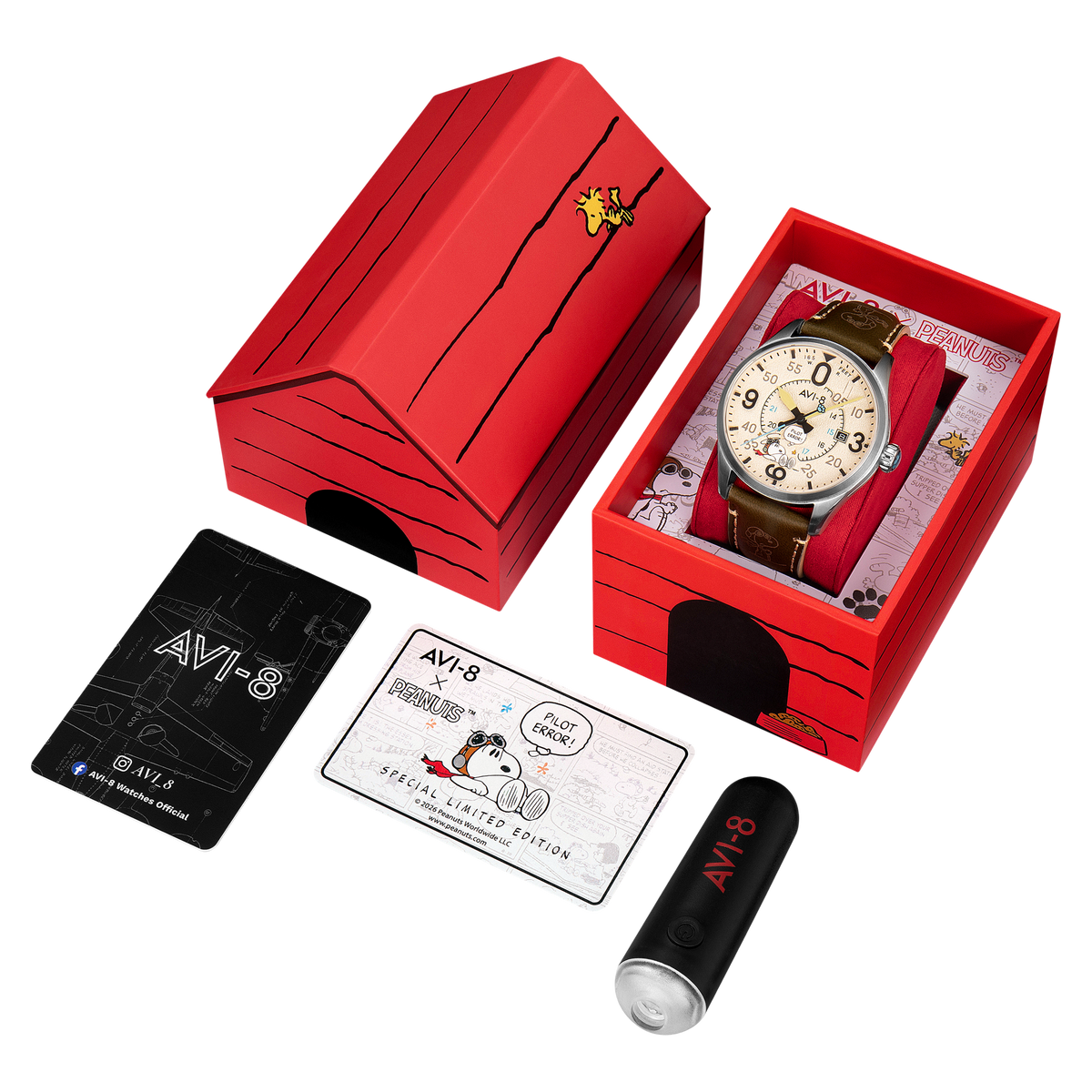 AVI-8 AVI-8 Smith Automatic Snoopy Peanuts Flying Ace Pilot Error Limited Edition Deserted Decision Men's Watch AV-4152-04