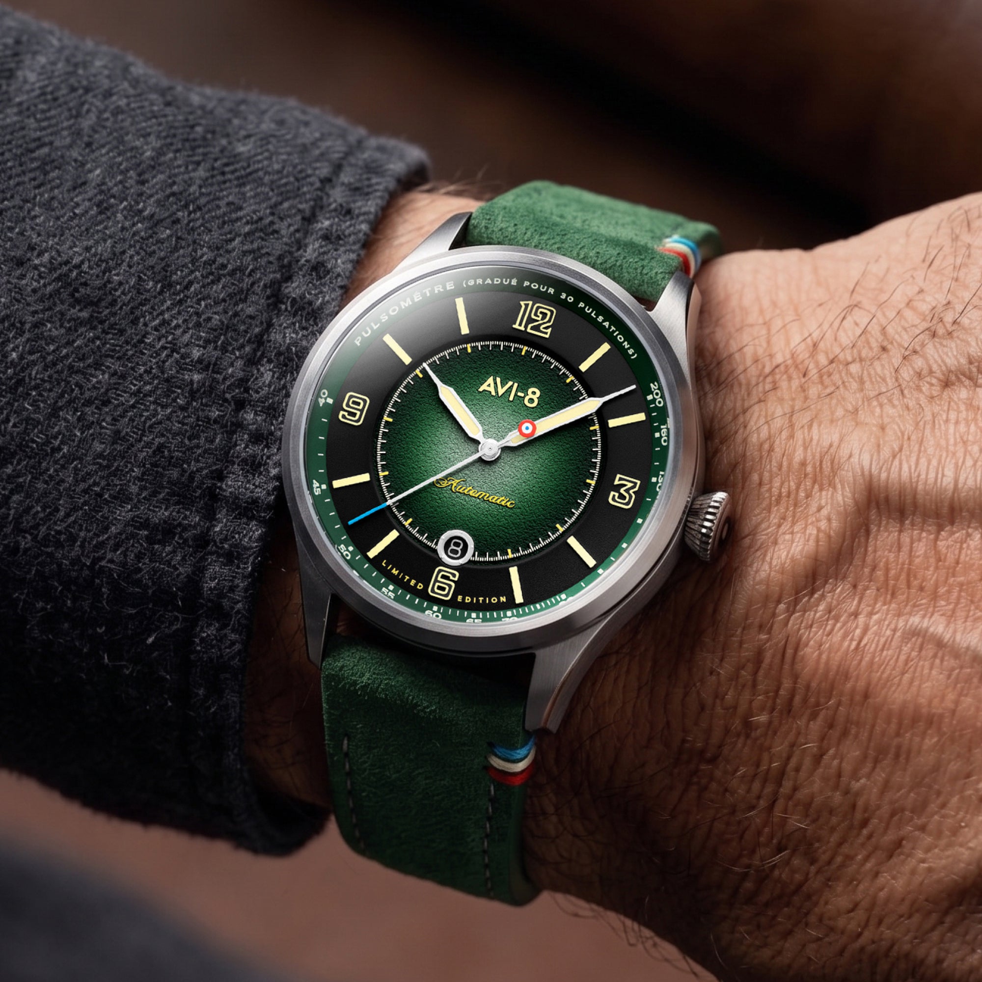 AVI-8 Flyboy Lafayette Automatic 110th Anniversary Limited Edition Mossy Hue Men's Watch AV-4153-01
