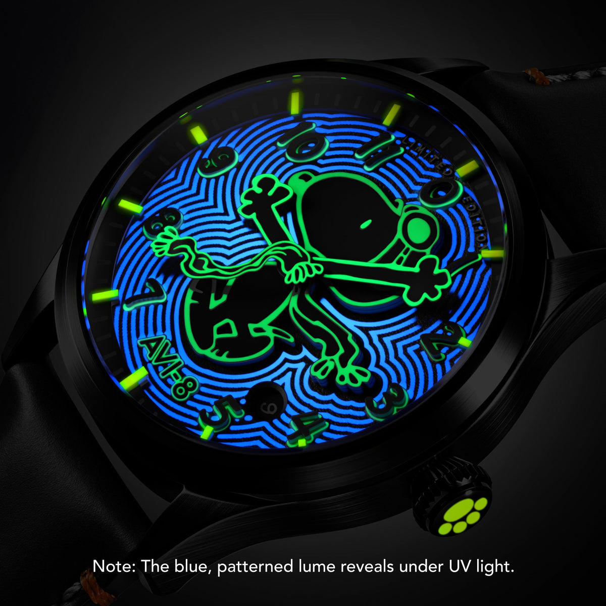 AVI-8 AVI-8 Flyboy Engineer Automatic Peanuts Snoopy Flying Ace Monotone Limited Edition Obsidian Ace Men's Watch AV-4156-02
