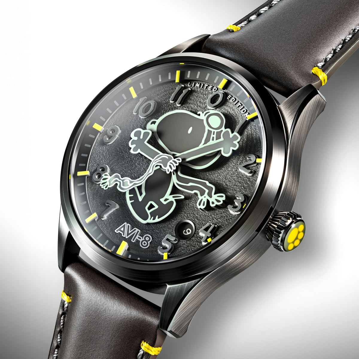 AVI-8 AVI-8 Flyboy Engineer Automatic Peanuts Snoopy Flying Ace Monotone Limited Edition Grey Glider Men's Watch AV-4156-03
