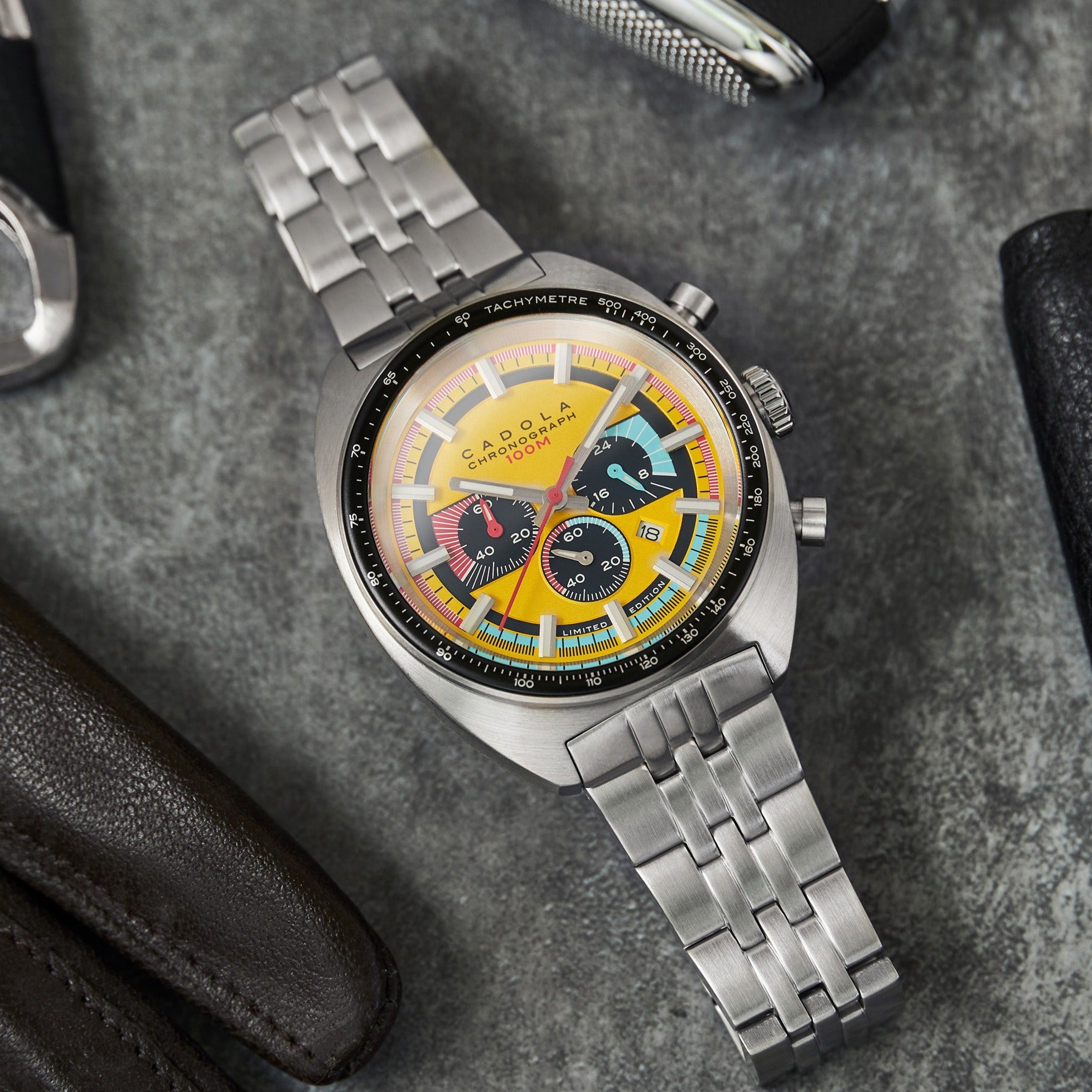 CADOLA Cadola 1977 Chronograph Limited Edition Men's Japanese Quartz Hazard Yellow Watch CD-1023-33