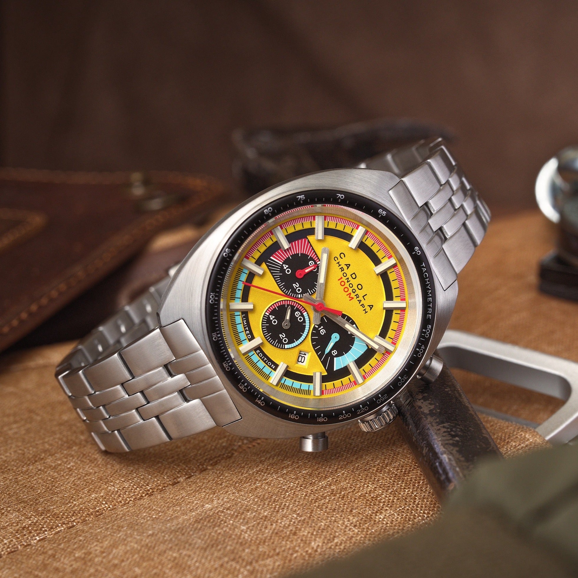 CADOLA Cadola 1977 Chronograph Limited Edition Men's Japanese Quartz Hazard Yellow Watch CD-1023-33