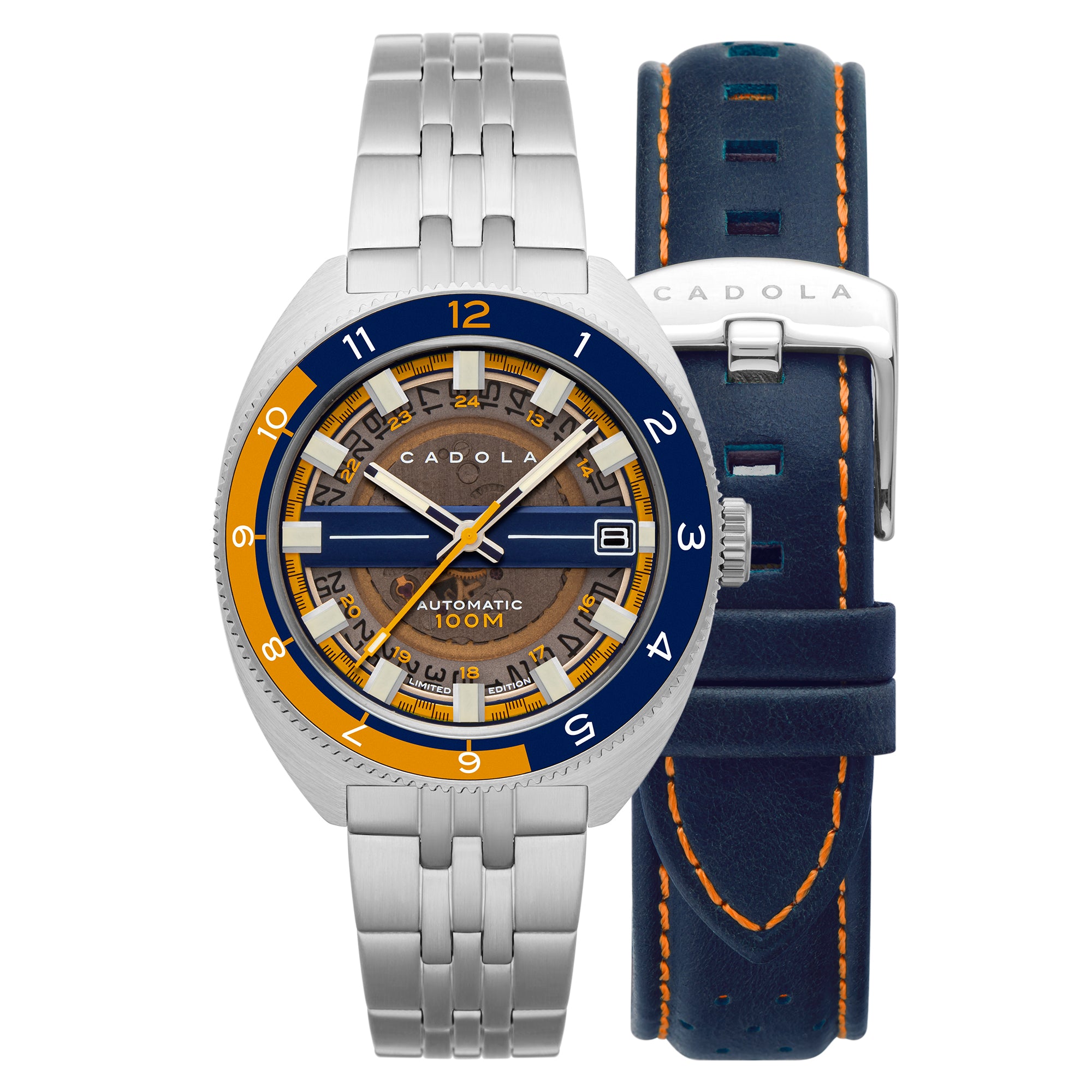 CADOLA Cadola 1977 Automatic Limited Edition Men's Automatic Skeleton Blue Orange Watch CD-1024-11