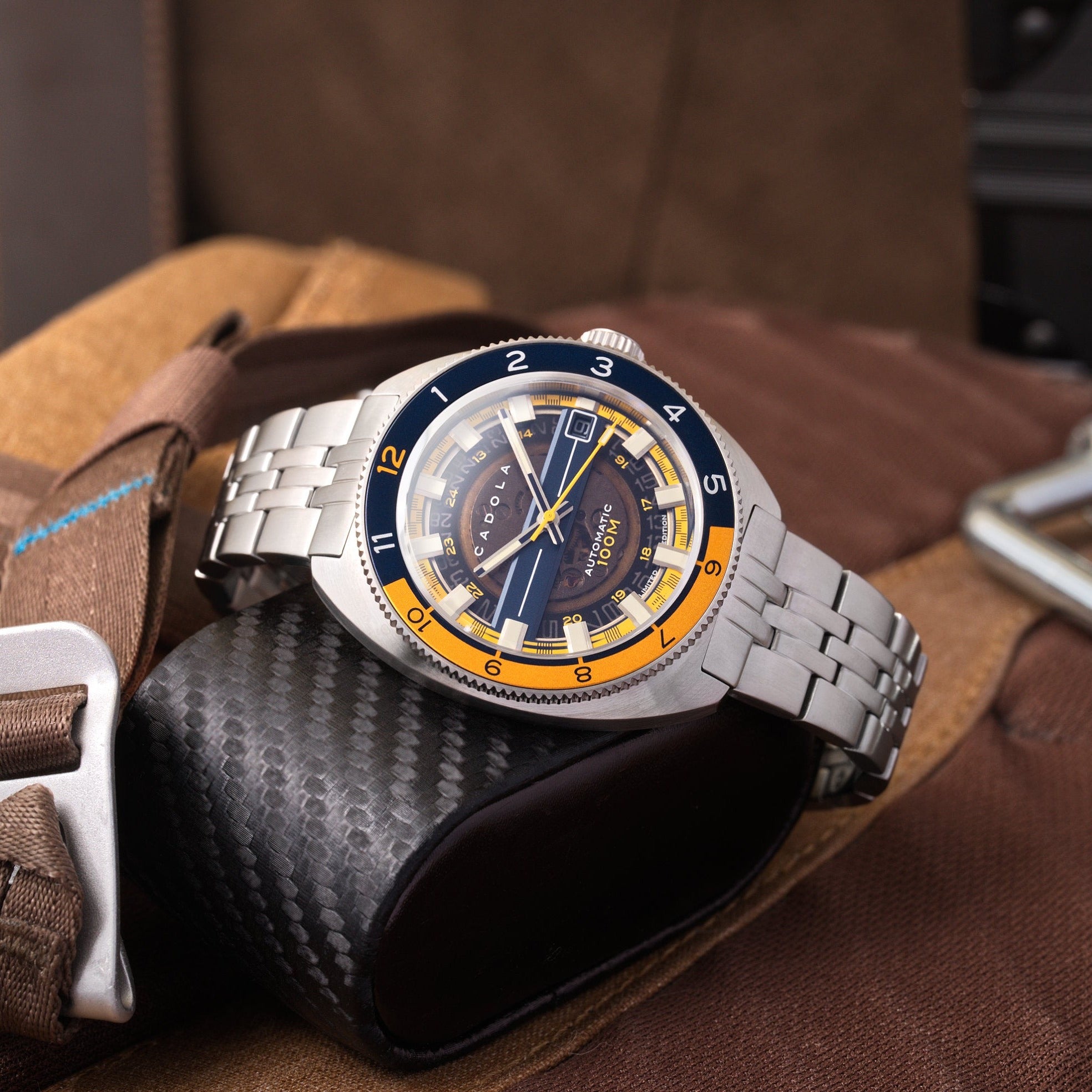CADOLA Cadola 1977 Automatic Limited Edition Men's Automatic Skeleton Blue Orange Watch CD-1024-11
