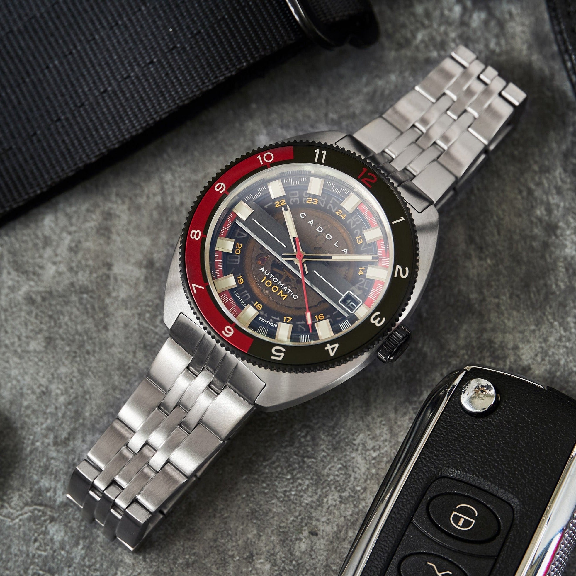CADOLA Cadola 1977 Automatic Limited Edition Men's Automatic Skeleton Dark Cherry Watch CD-1024-44