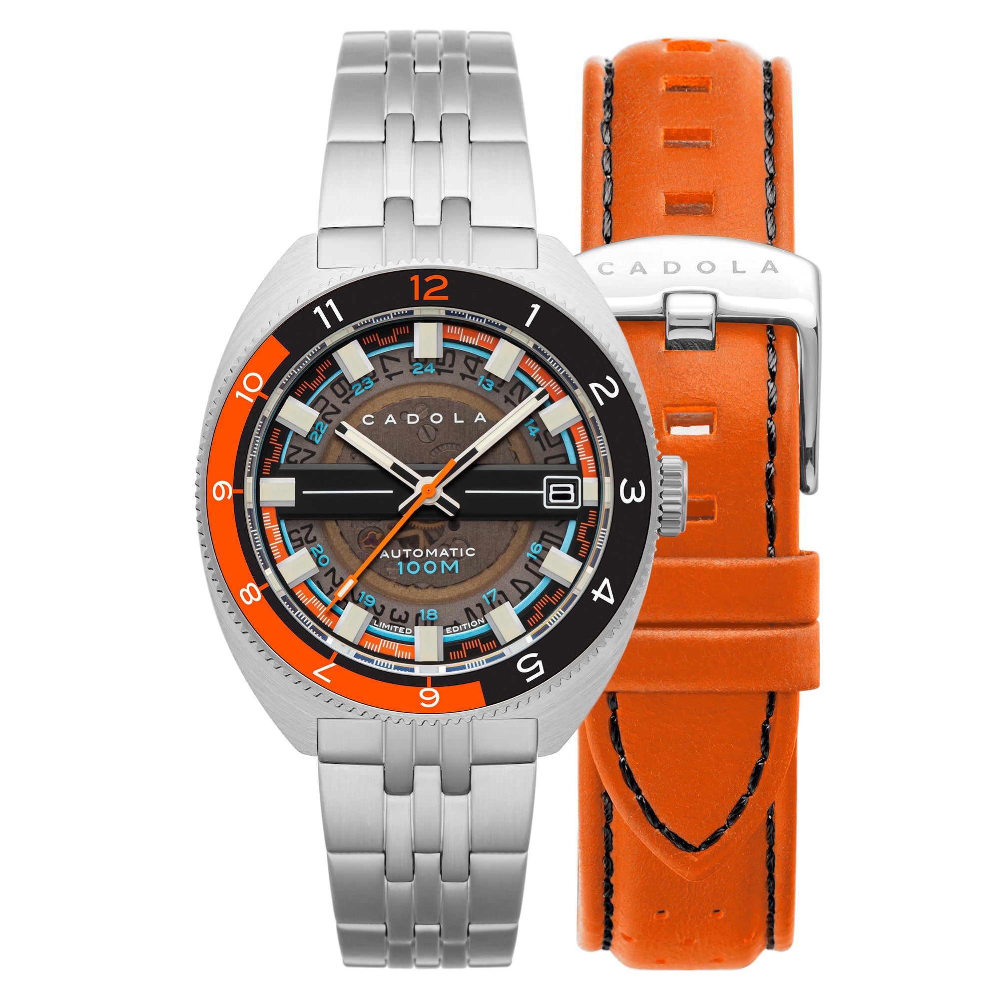 CADOLA Cadola 1977 Automatic Limited Edition Men's Automatic Skeleton Orange Town Watch CD-1024-55