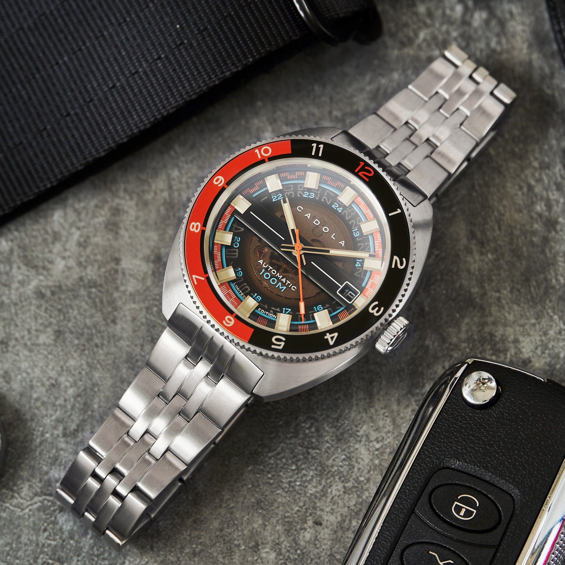 CADOLA Cadola 1977 Automatic Limited Edition Men's Automatic Skeleton Orange Town Watch CD-1024-55
