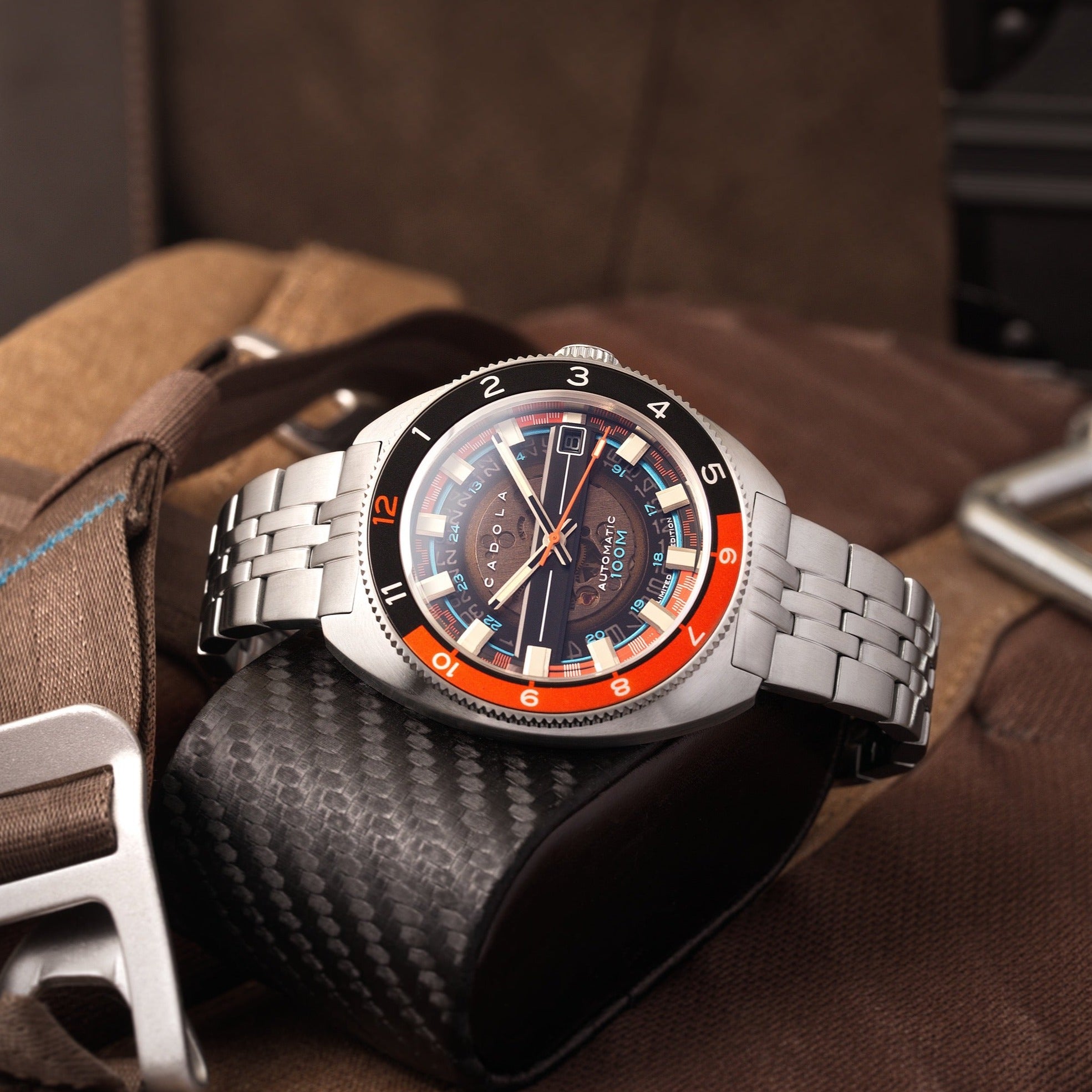 CADOLA Cadola 1977 Automatic Limited Edition Men's Automatic Skeleton Orange Town Watch CD-1024-55