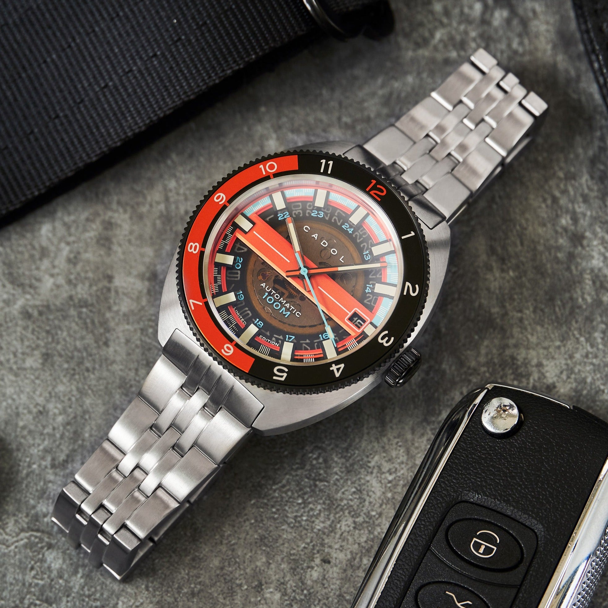 CADOLA Cadola 1977 Automatic Limited Edition Men's Automatic Skeleton Tangerine Watch CD-1024-66