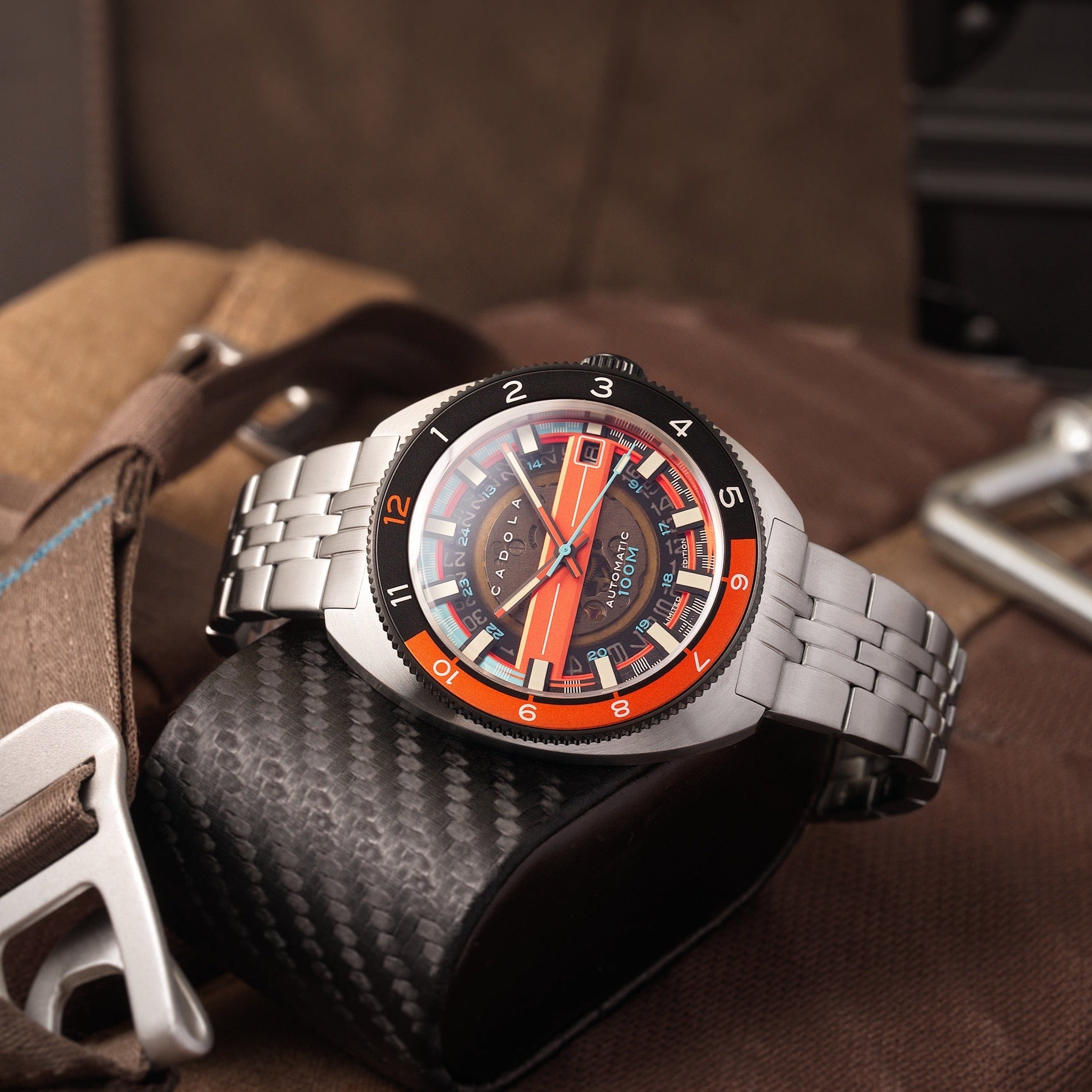 CADOLA Cadola 1977 Automatic Limited Edition Men's Automatic Skeleton Tangerine Watch CD-1024-66
