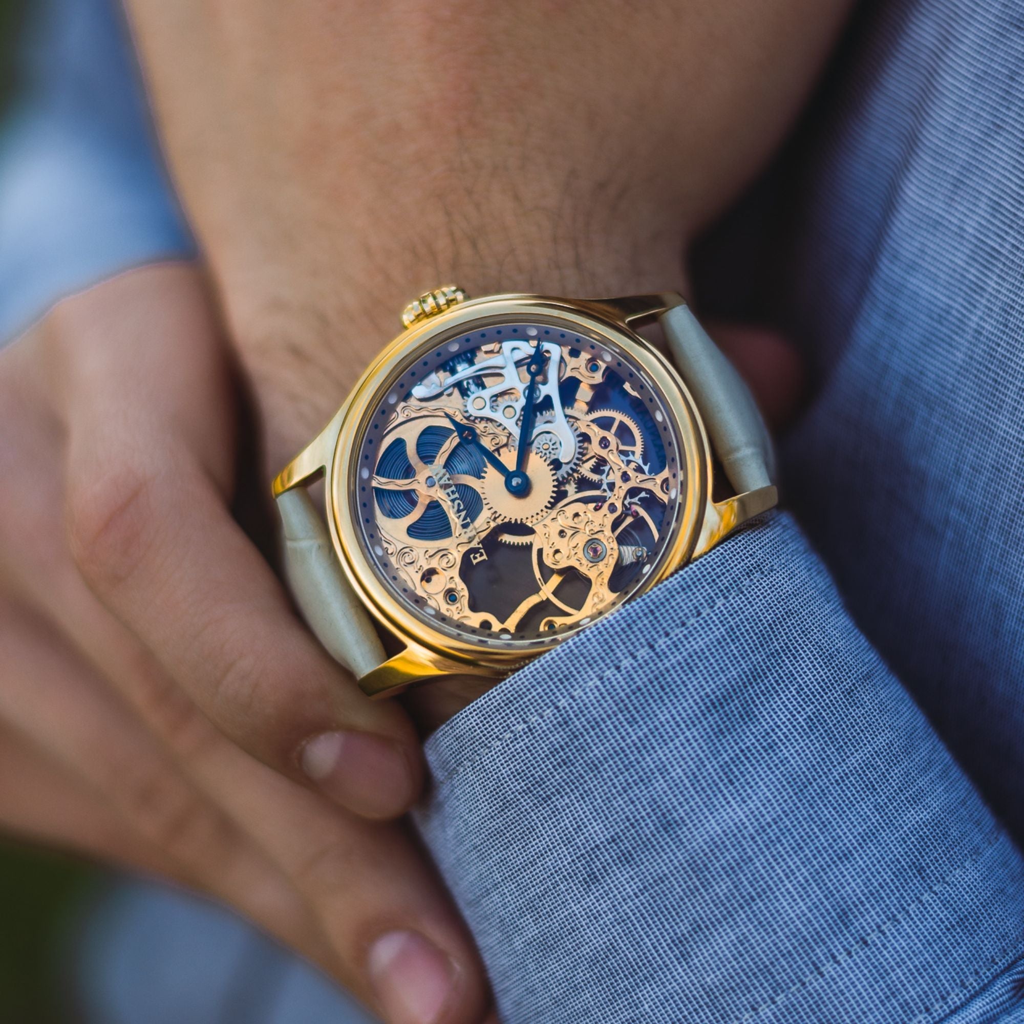 THOMAS EARNSHAW Thomas Earnshaw Bauer Mechanical Skeleton Sandy Gold Men's Watch ES-8049-07