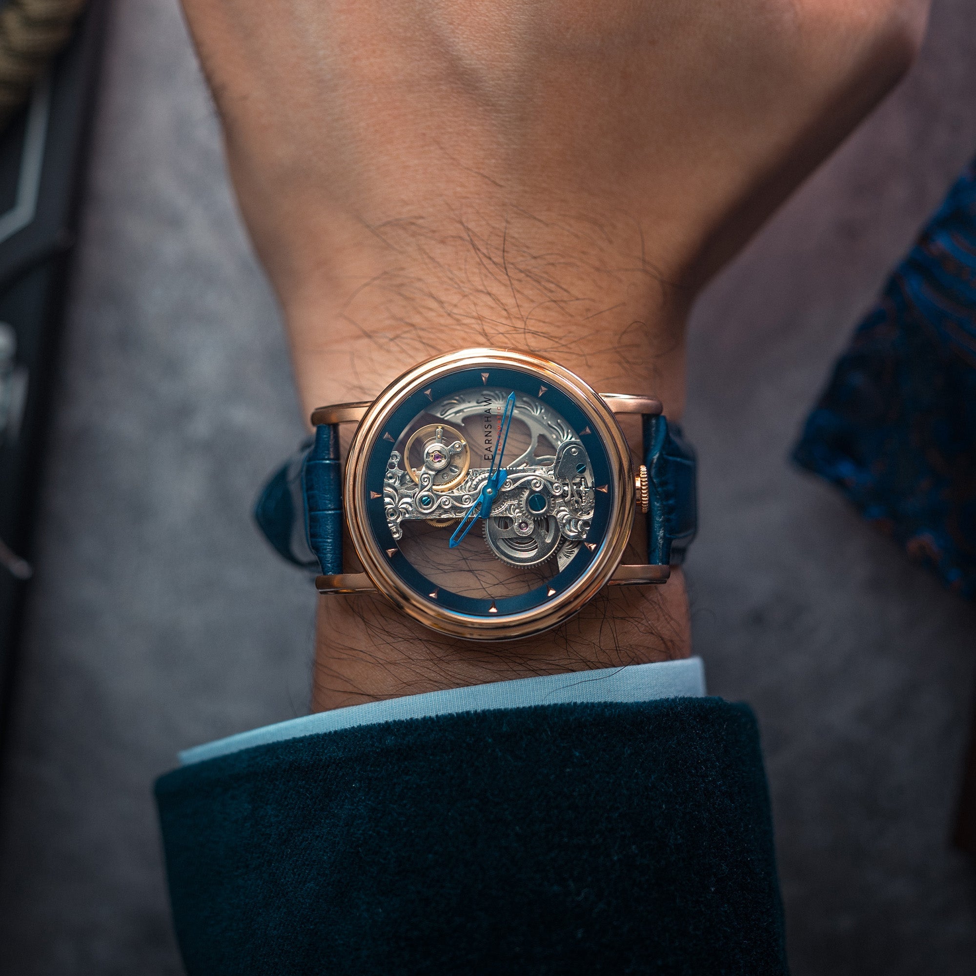 THOMAS EARNSHAW Thomas Earnshaw Fowler Bridge Men's Skeleton Blue Rose Gold Watch ES-8225-06