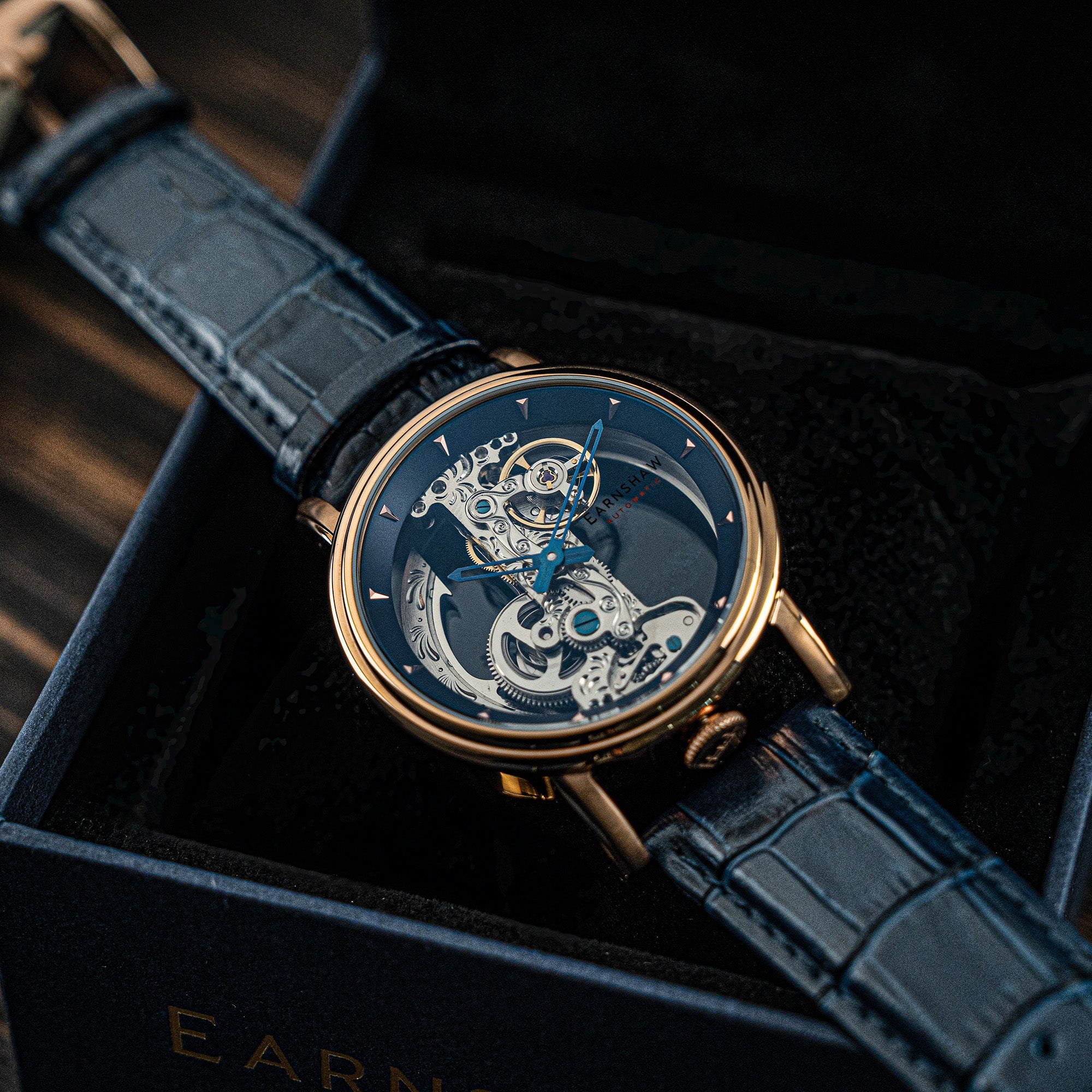 THOMAS EARNSHAW Thomas Earnshaw Fowler Bridge Men's Skeleton Blue Rose Gold Watch ES-8225-06