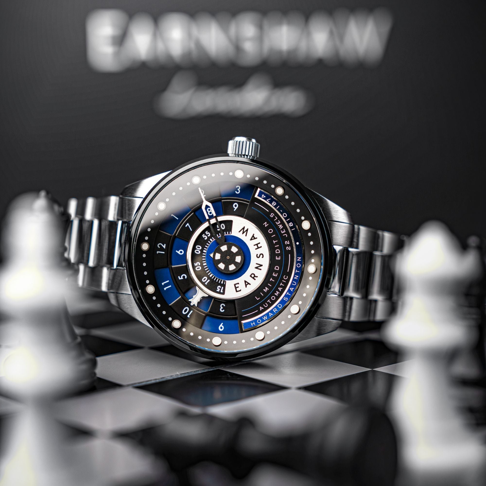 THOMAS EARNSHAW Thomas Earnshaw Staunton Chess Set Automatic Limited Edition Pawn Blue Men's Watch ES-8282-55