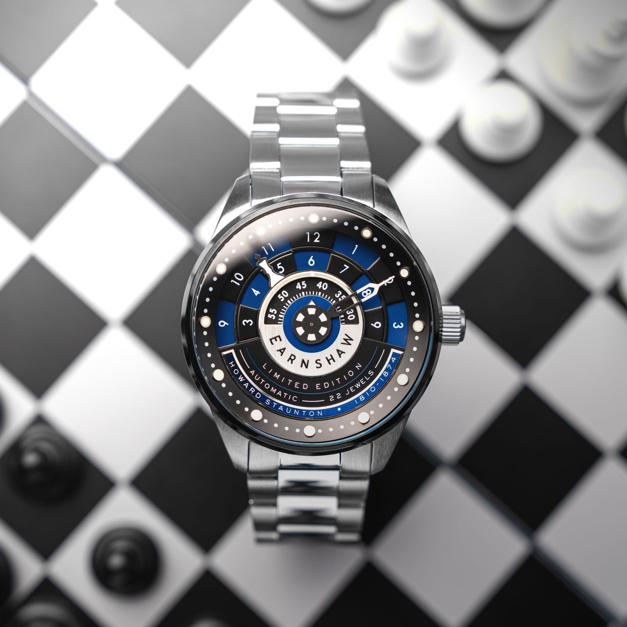 THOMAS EARNSHAW Thomas Earnshaw Staunton Chess Set Automatic Limited Edition Pawn Blue Men's Watch ES-8282-55