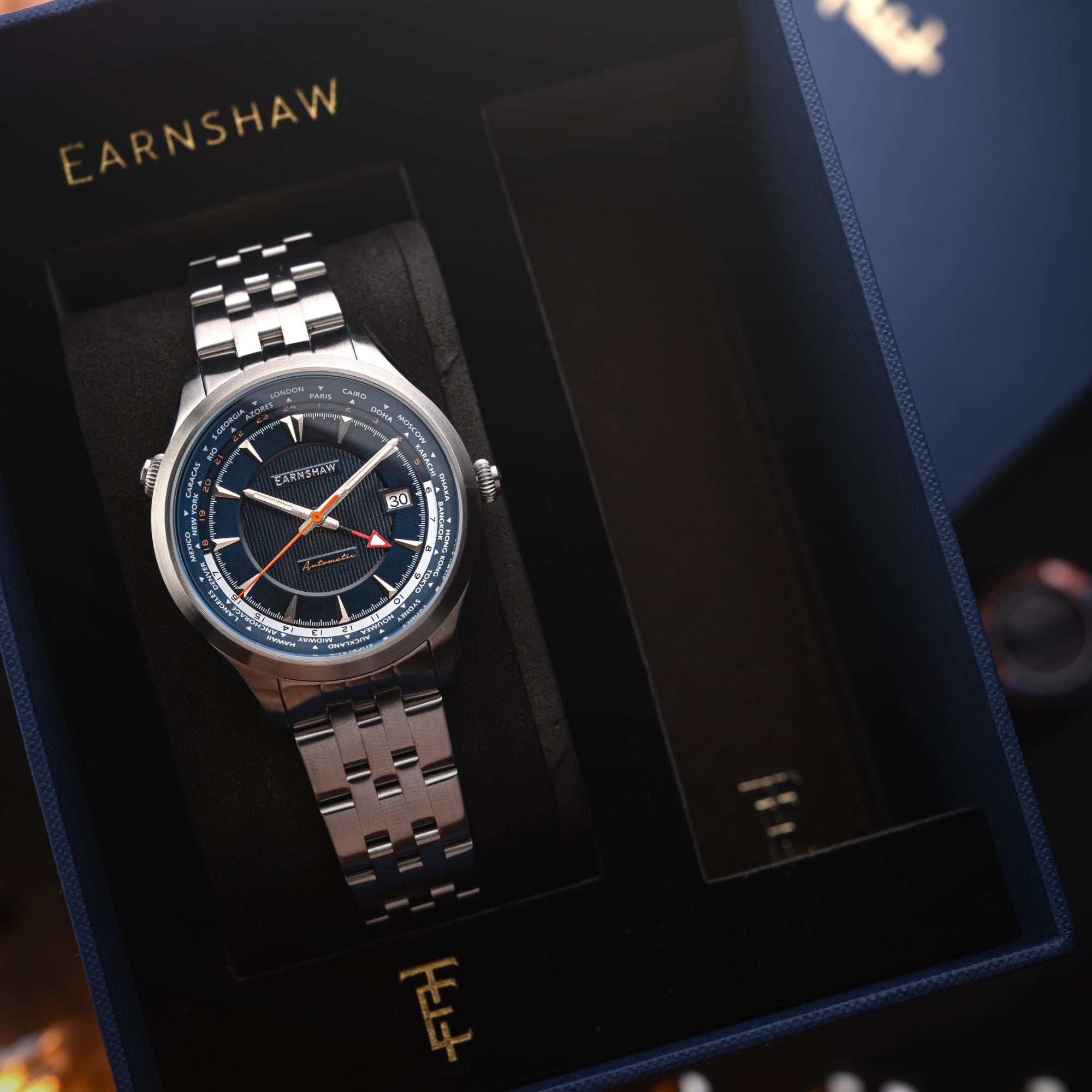 THOMAS EARNSHAW Thomas Earnshaw World Timer GMT Automatic Imperial Blue Men's Watch ES-8292-22