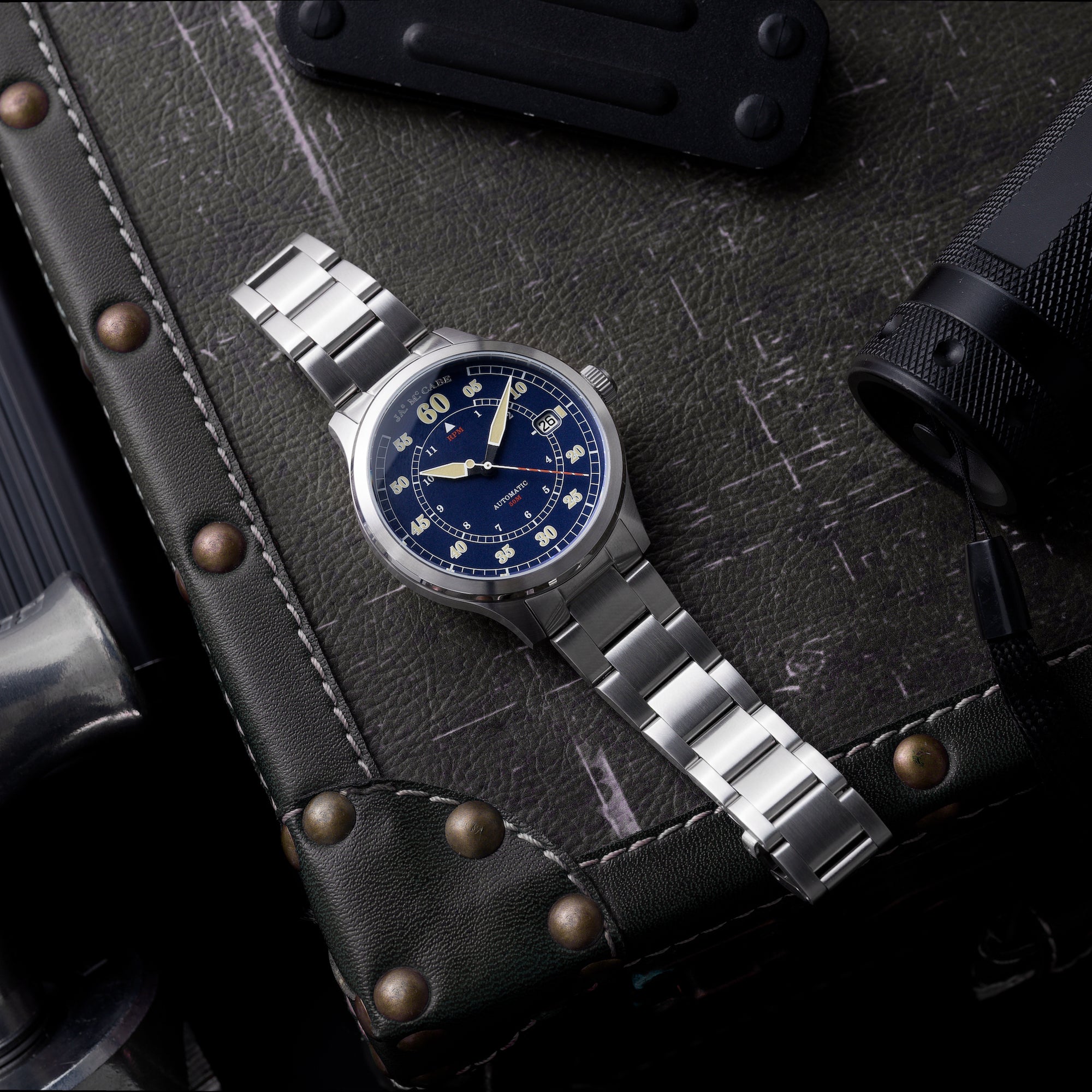 JAMES MCCABE James McCabe Cobalt Blue Bobber Automatic Men's Watch JM-1050-33