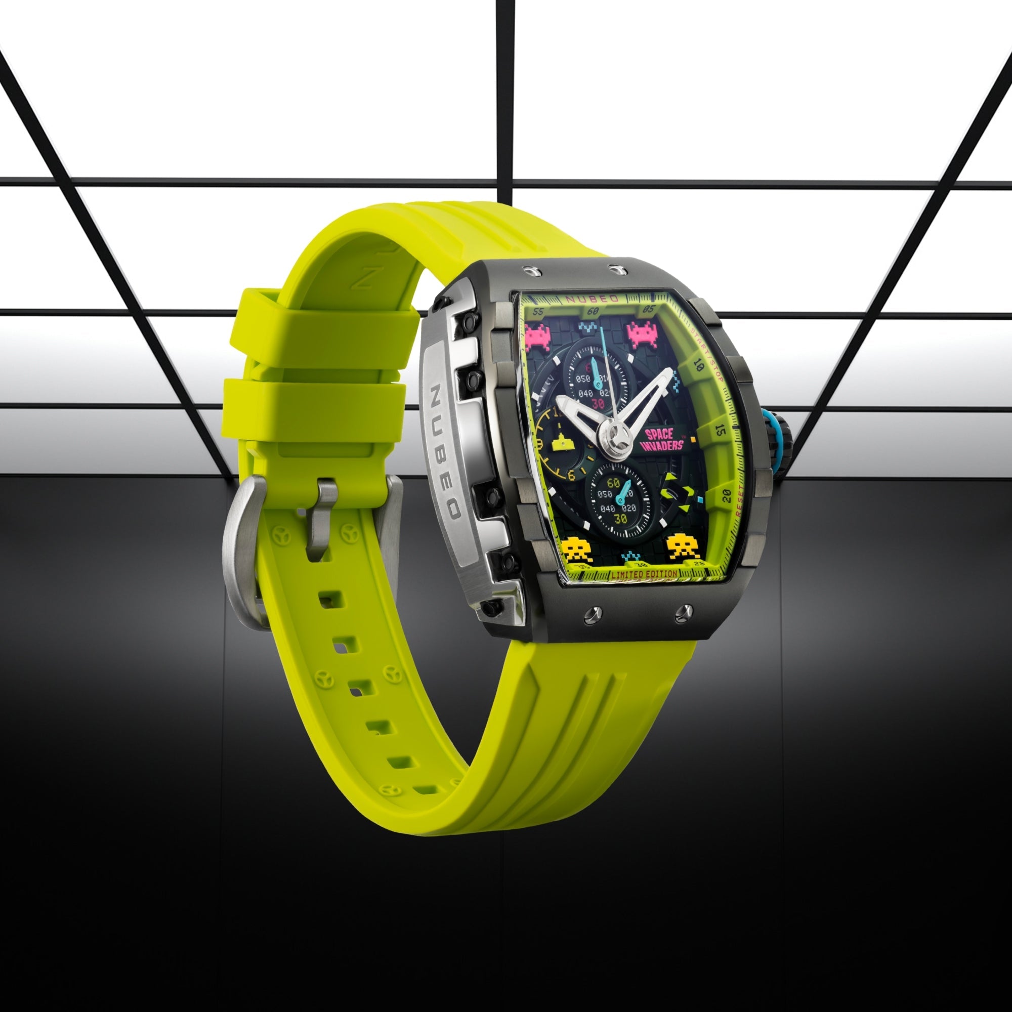 NUBEO Nubeo Magellan Chronograph Space Invaders Limited Edition Galactic Green Men's Watch NB-6024-SI-05