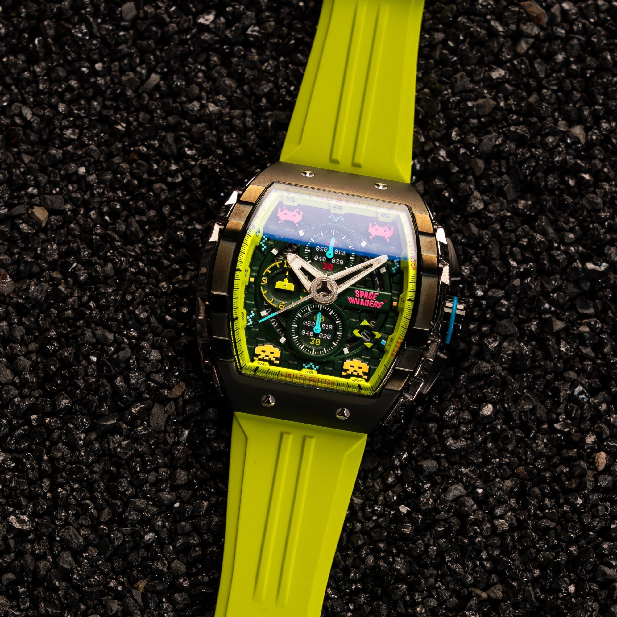 NUBEO Nubeo Magellan Chronograph Space Invaders Limited Edition Galactic Green Men's Watch NB-6024-SI-05