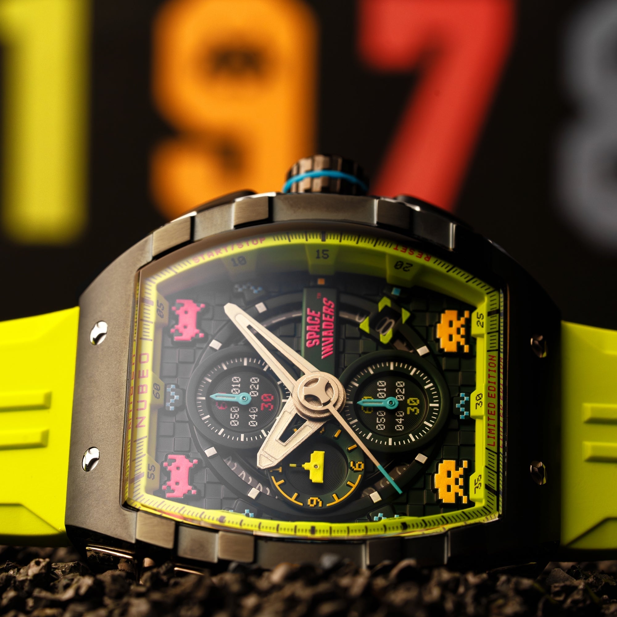 NUBEO Nubeo Magellan Chronograph Space Invaders Limited Edition Galactic Green Men's Watch NB-6024-SI-05