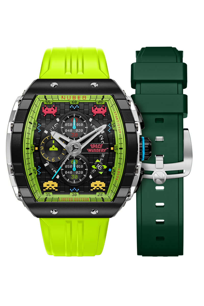 NUBEO Nubeo Magellan Chronograph Space Invaders Limited Edition Galactic Green Men's Watch NB-6024-SI-05
