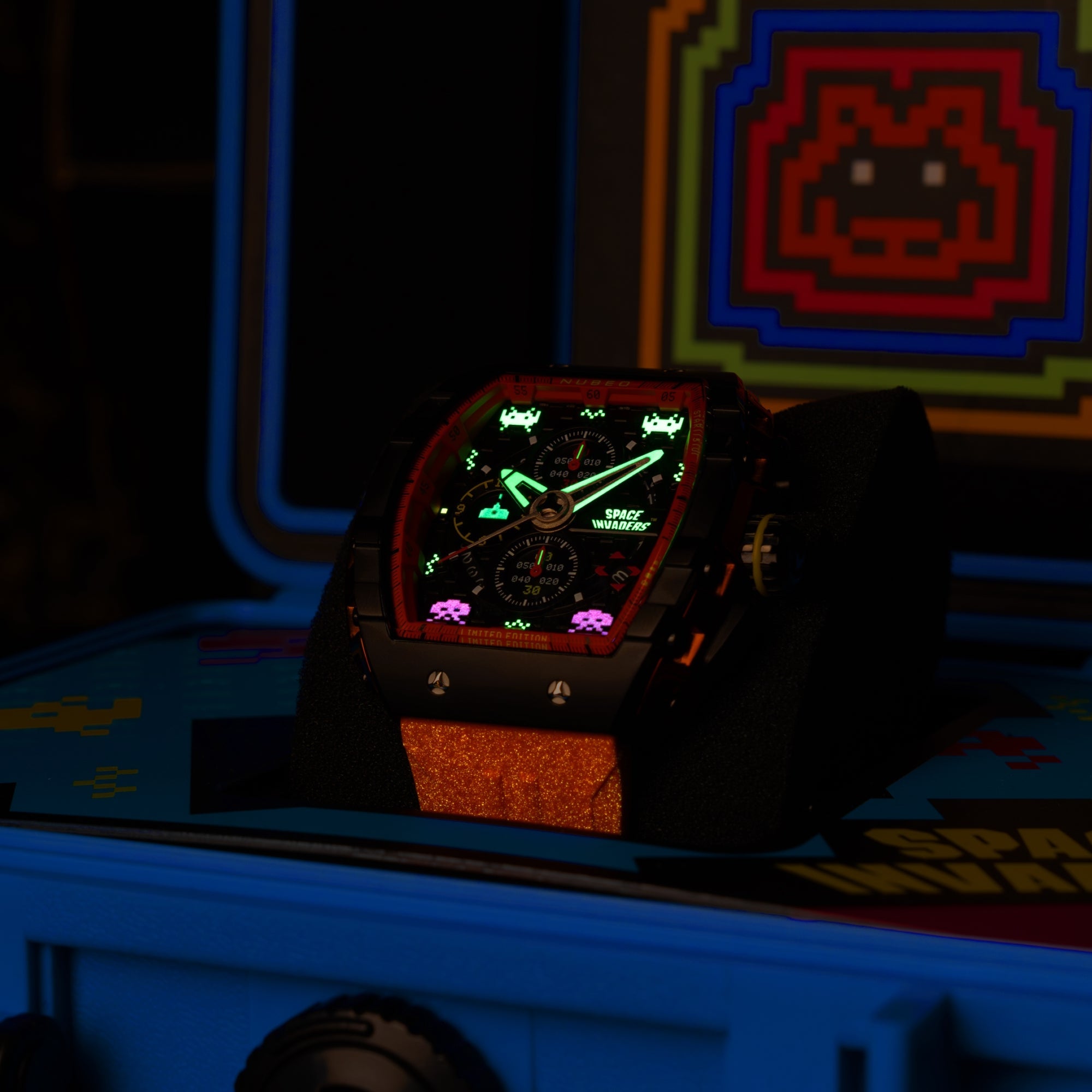 NUBEO Nubeo Magellan Chronograph Space Invaders Limited Edition Pixel Red Men's Watch NB-6024-SI-06