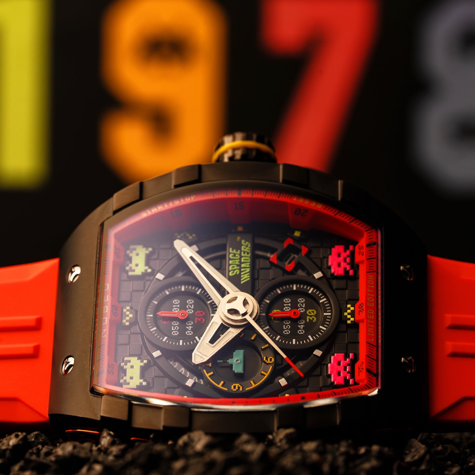 NUBEO Nubeo Magellan Chronograph Space Invaders Limited Edition Pixel Red Men's Watch NB-6024-SI-06