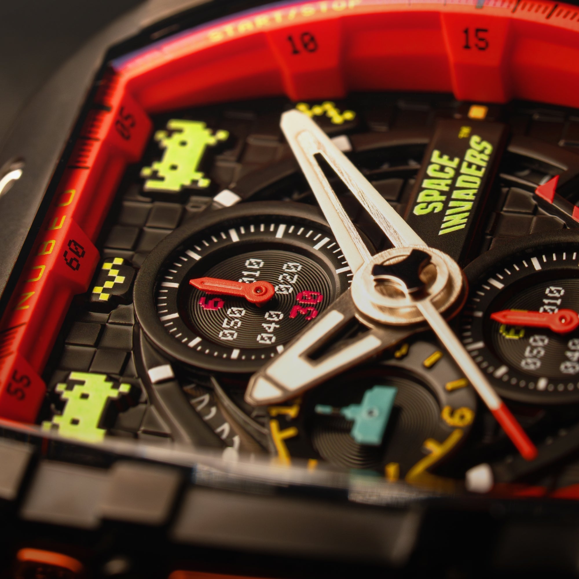 NUBEO Nubeo Magellan Chronograph Space Invaders Limited Edition Pixel Red Men's Watch NB-6024-SI-06