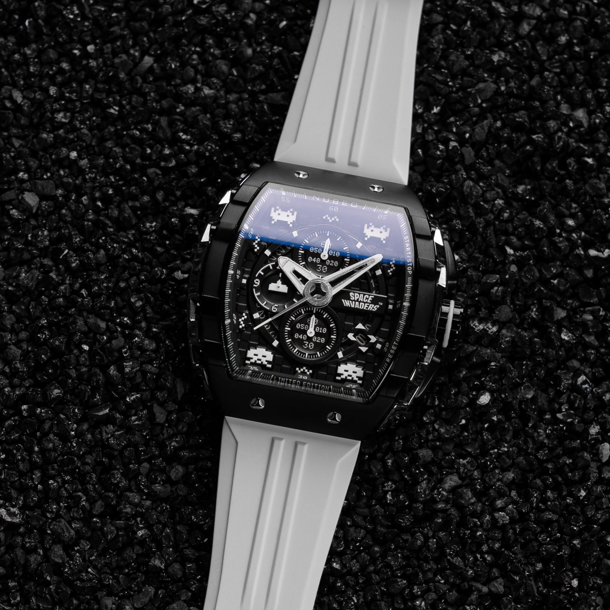 NUBEO Nubeo Magellan Chronograph Space Invaders Limited Edition Lunar Black Men's Watch NB-6024-SI-09