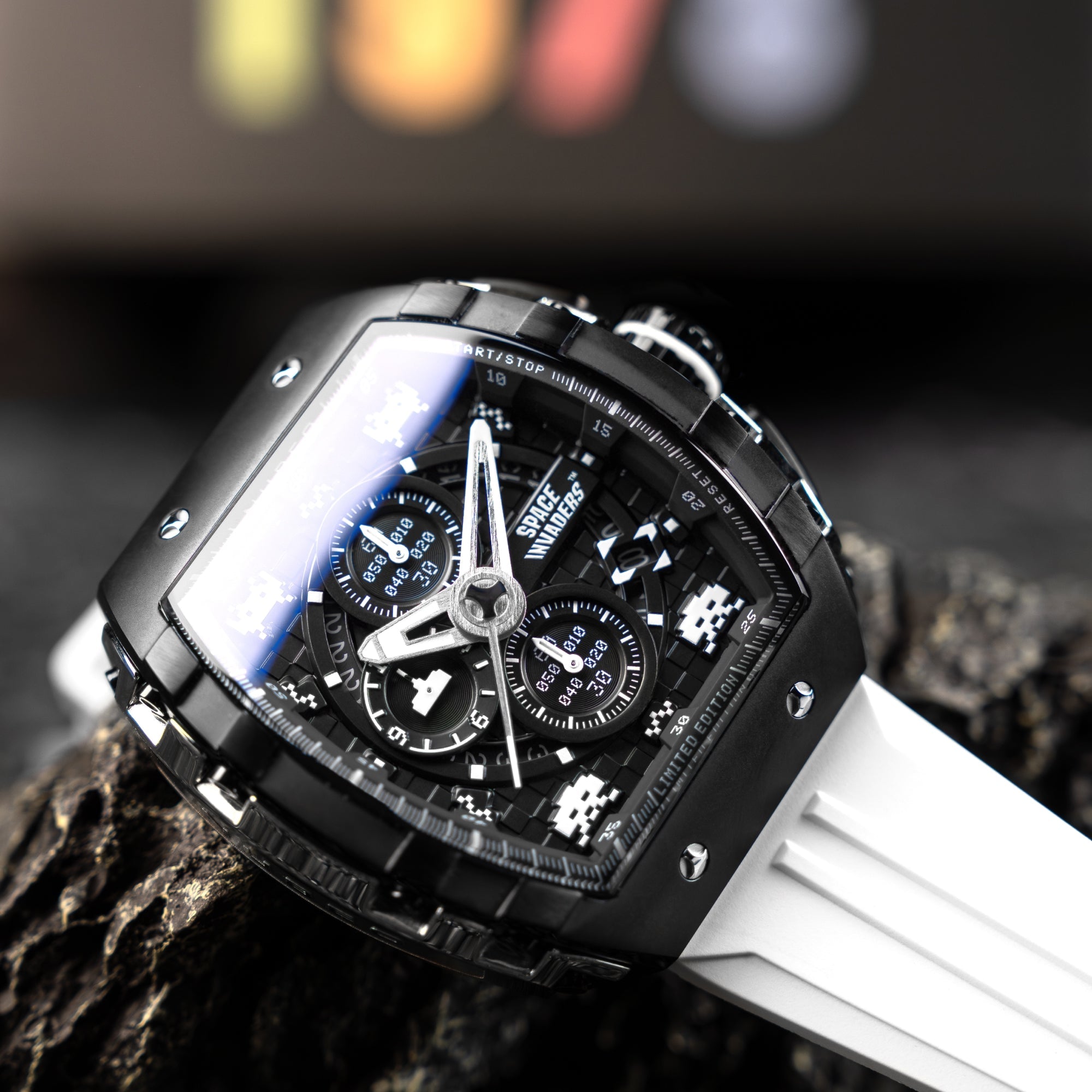 NUBEO Nubeo Magellan Chronograph Space Invaders Limited Edition Lunar Black Men's Watch NB-6024-SI-09