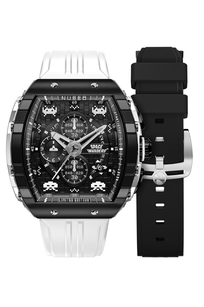 NUBEO Nubeo Magellan Chronograph Space Invaders Limited Edition Lunar Black Men's Watch NB-6024-SI-09