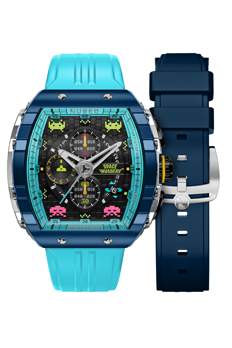 NUBEO Nubeo Magellan Chronograph Space Invaders Limited Edition Cosmic Cobalt Men's Watch NB-6024-SI-0A