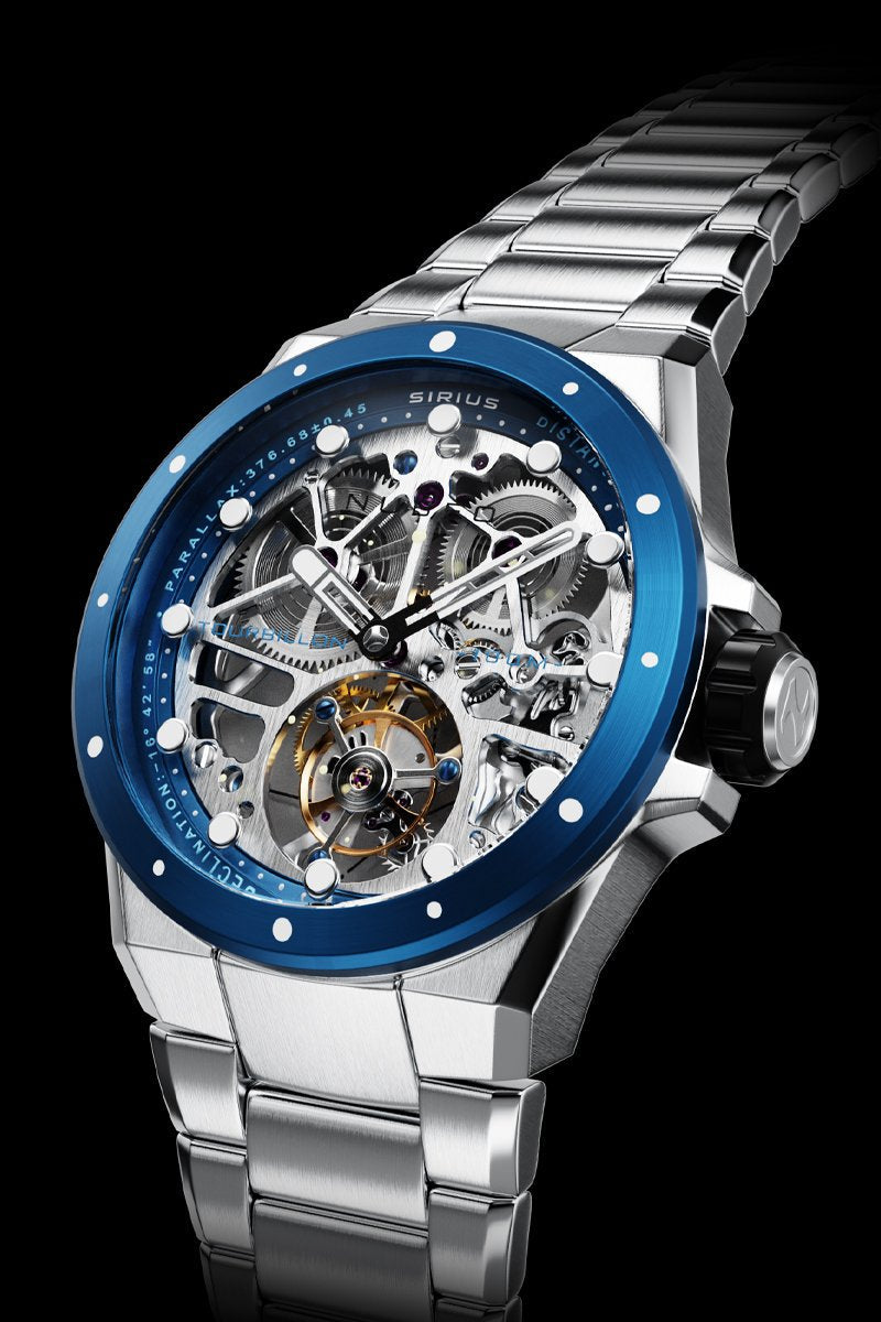NUBEO Nubeo Sirius Men's Mechanical Skeleton Silver Blue Limited Edition Watch NB-6025-22 (Damaged Packaging)