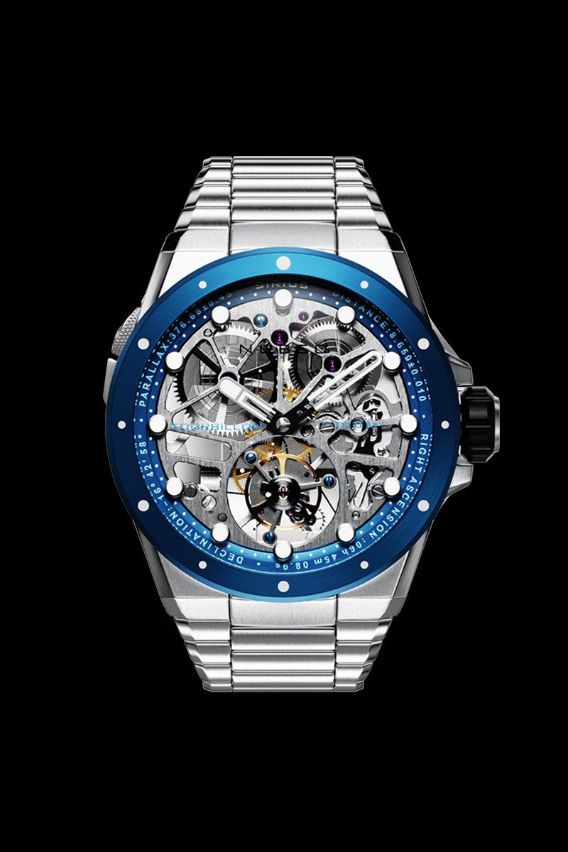 NUBEO Nubeo Sirius Men's Mechanical Skeleton Silver Blue Limited Edition Watch NB-6025-22 (Damaged Packaging)