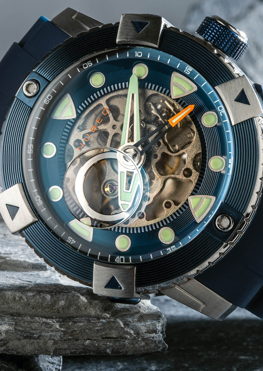 NUBEO Nubeo Gemini Men's Automatic Skeleton Deep Blue Watch NB-6041-02 (Damaged Packaging)