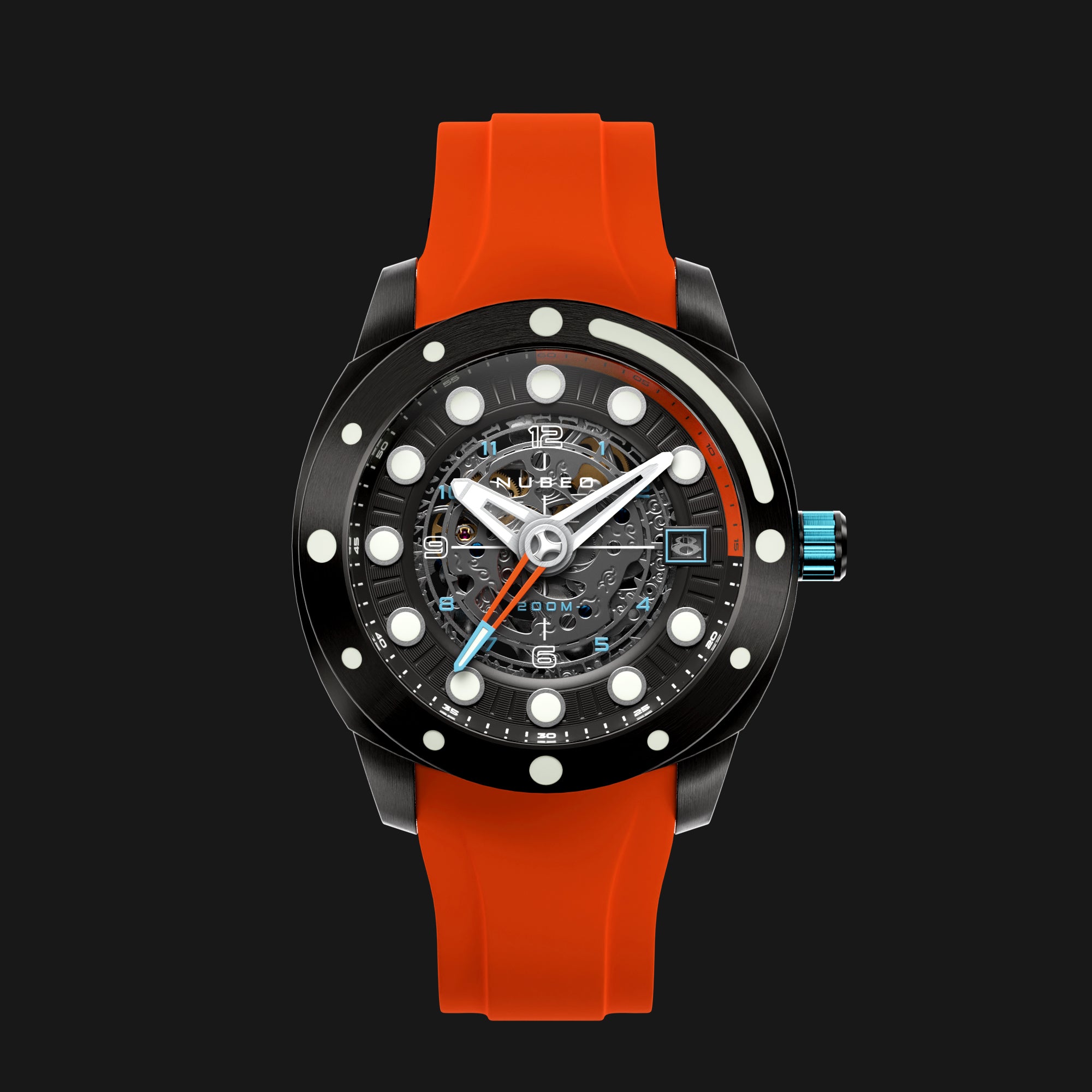 NUBEO Nubeo Benthic Men's Automatic Skeleton Orange Black Watch NB-6044-03