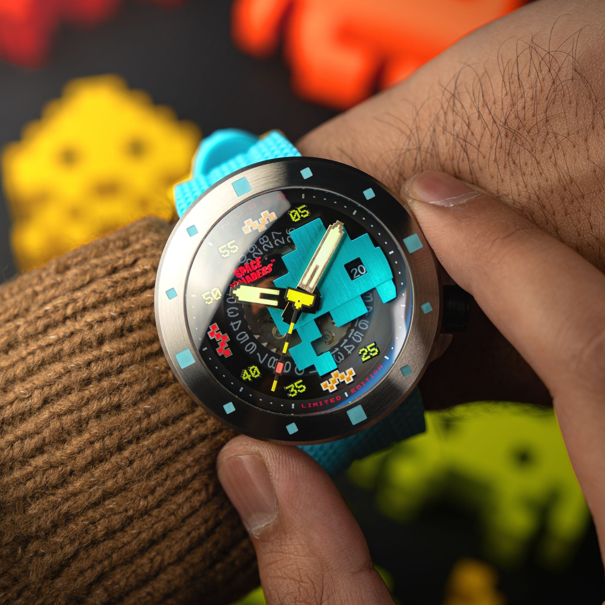 NUBEO Nubeo Cassini Automatic Space Invaders Limited Edition Blaster Blue Men's Watch NB-6103-02