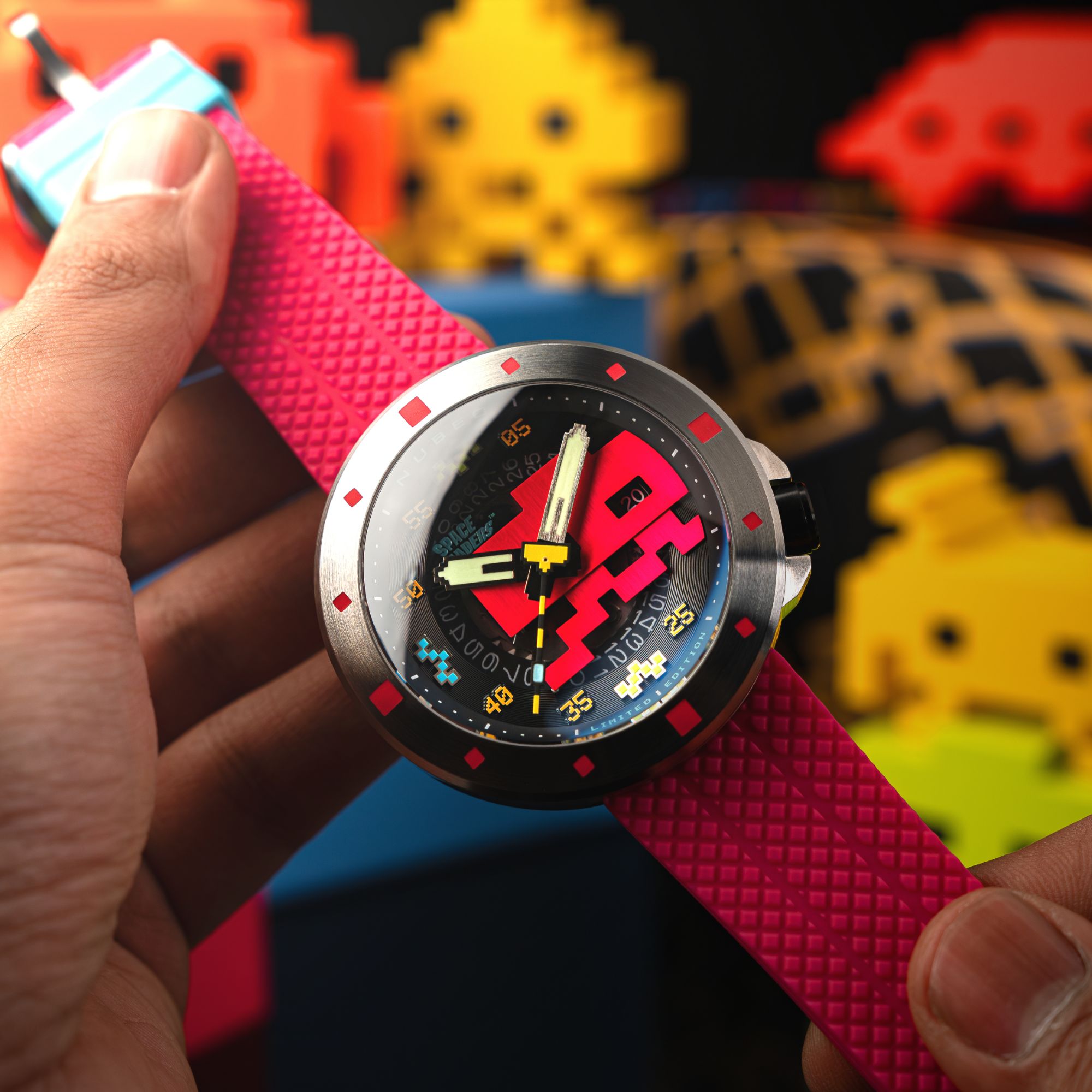 NUBEO Nubeo Cassini Automatic Space Invaders Limited Edition Plasma Pink Men's Watch NB-6103-03