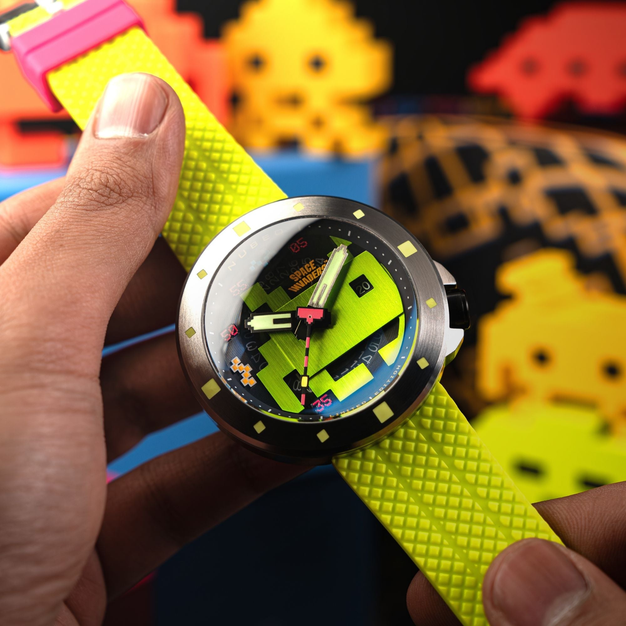 NUBEO Nubeo Cassini Automatic Space Invaders Limited Edition Laser Green Men's Watch NB-6103-04