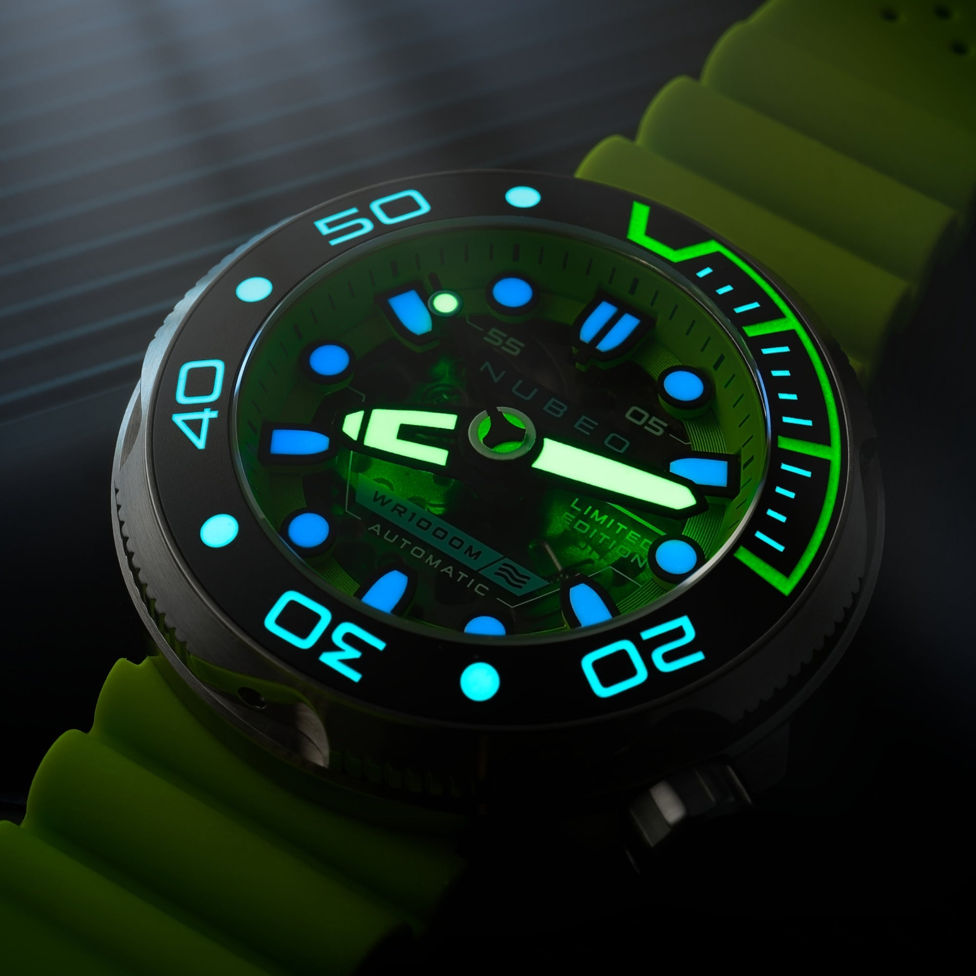 NUBEO Nubeo Ventana Skeleton Automatic Limited Edition Lime Green Men's Watch NB-6113-06